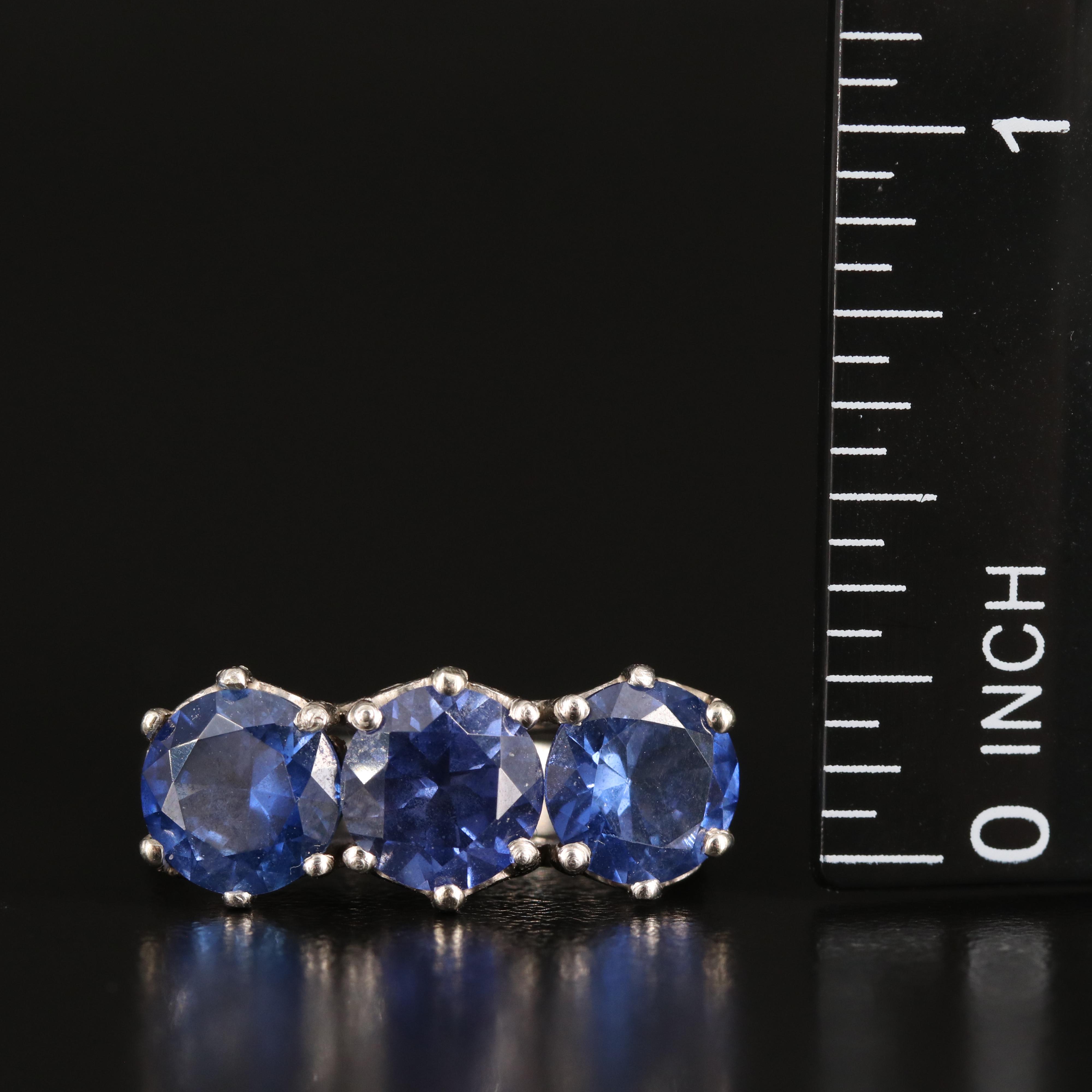 Vintage Platinum Sapphire Three Stone Ring