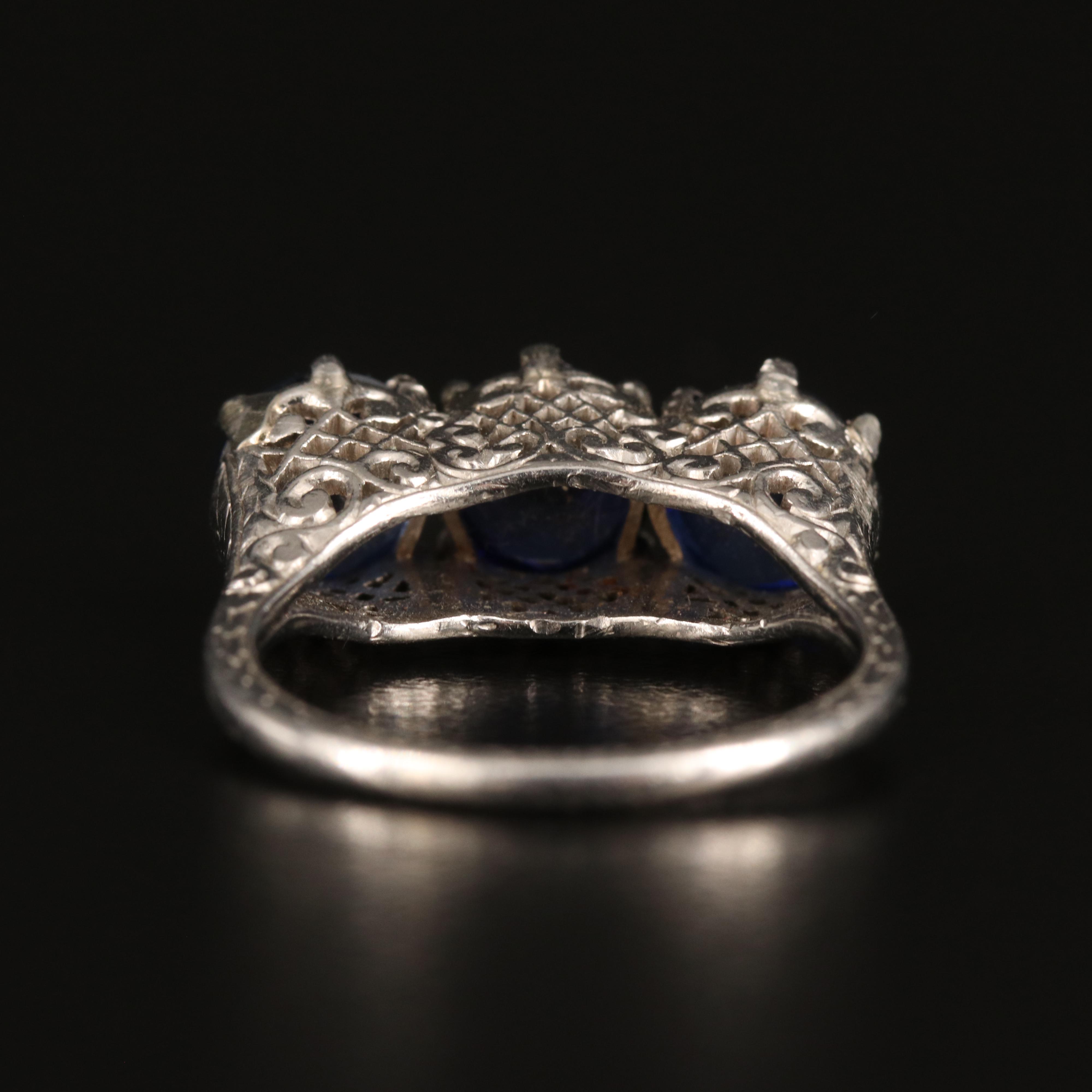 Vintage Platinum Sapphire Three Stone Ring
