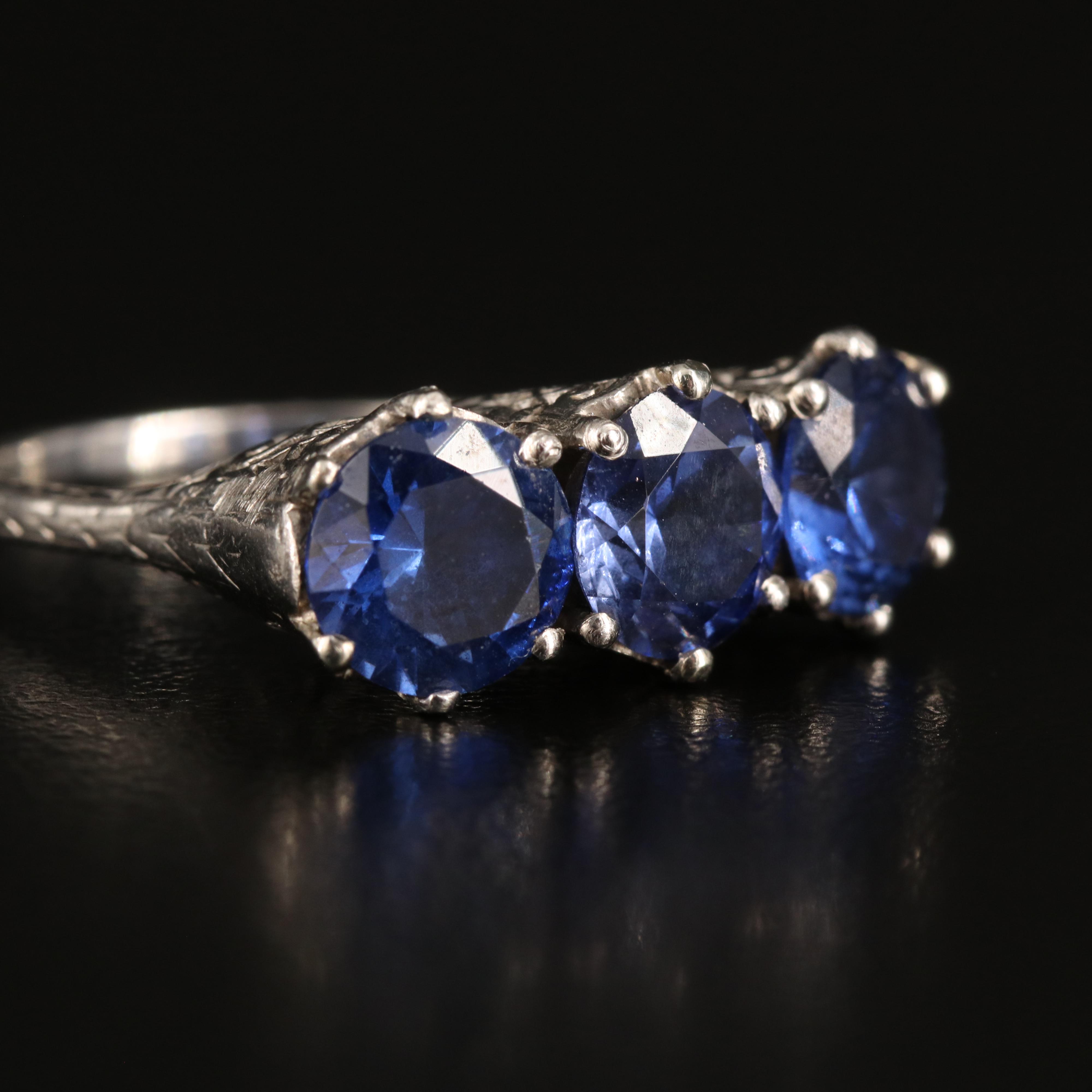 Vintage Platinum Sapphire Three Stone Ring