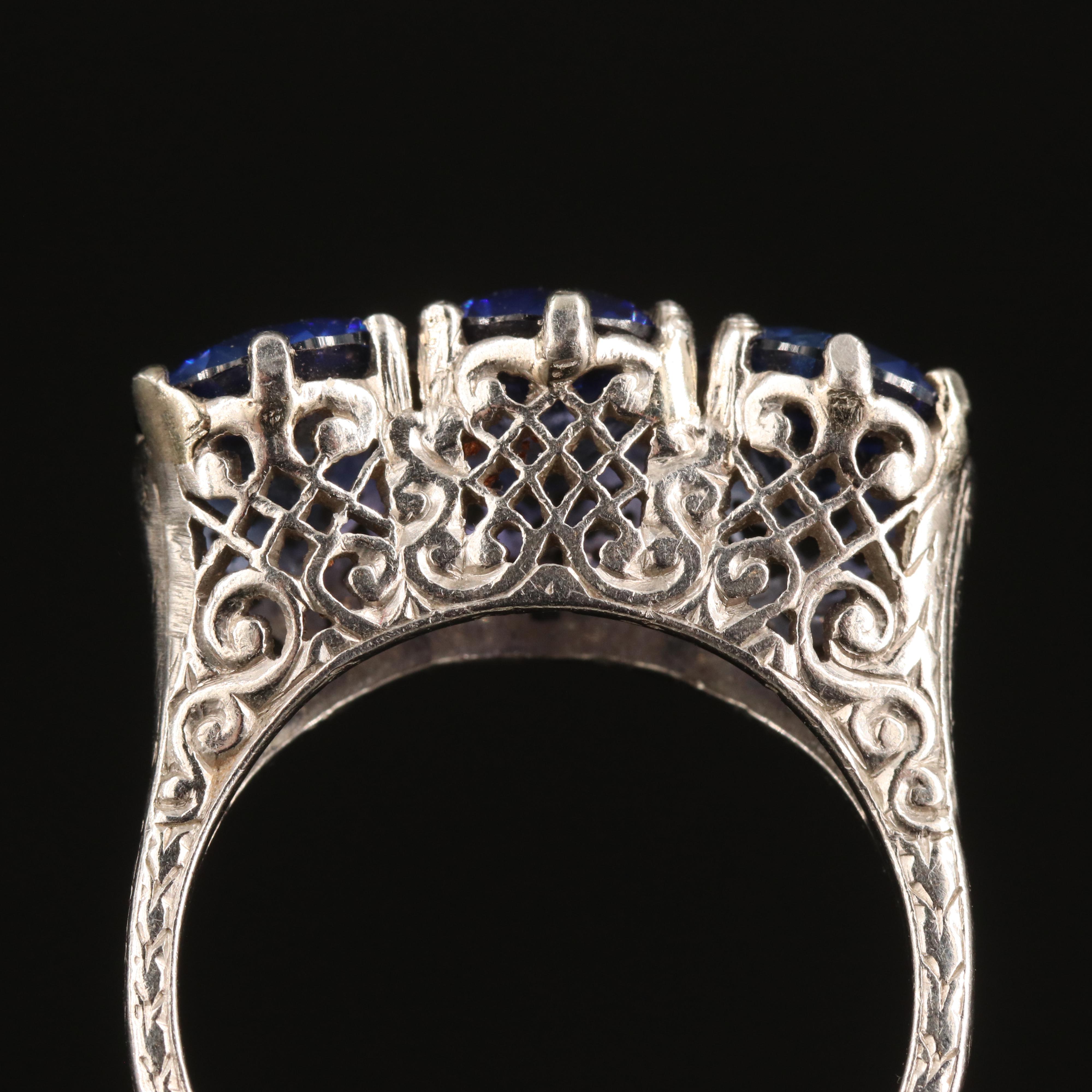 Vintage Platinum Sapphire Three Stone Ring