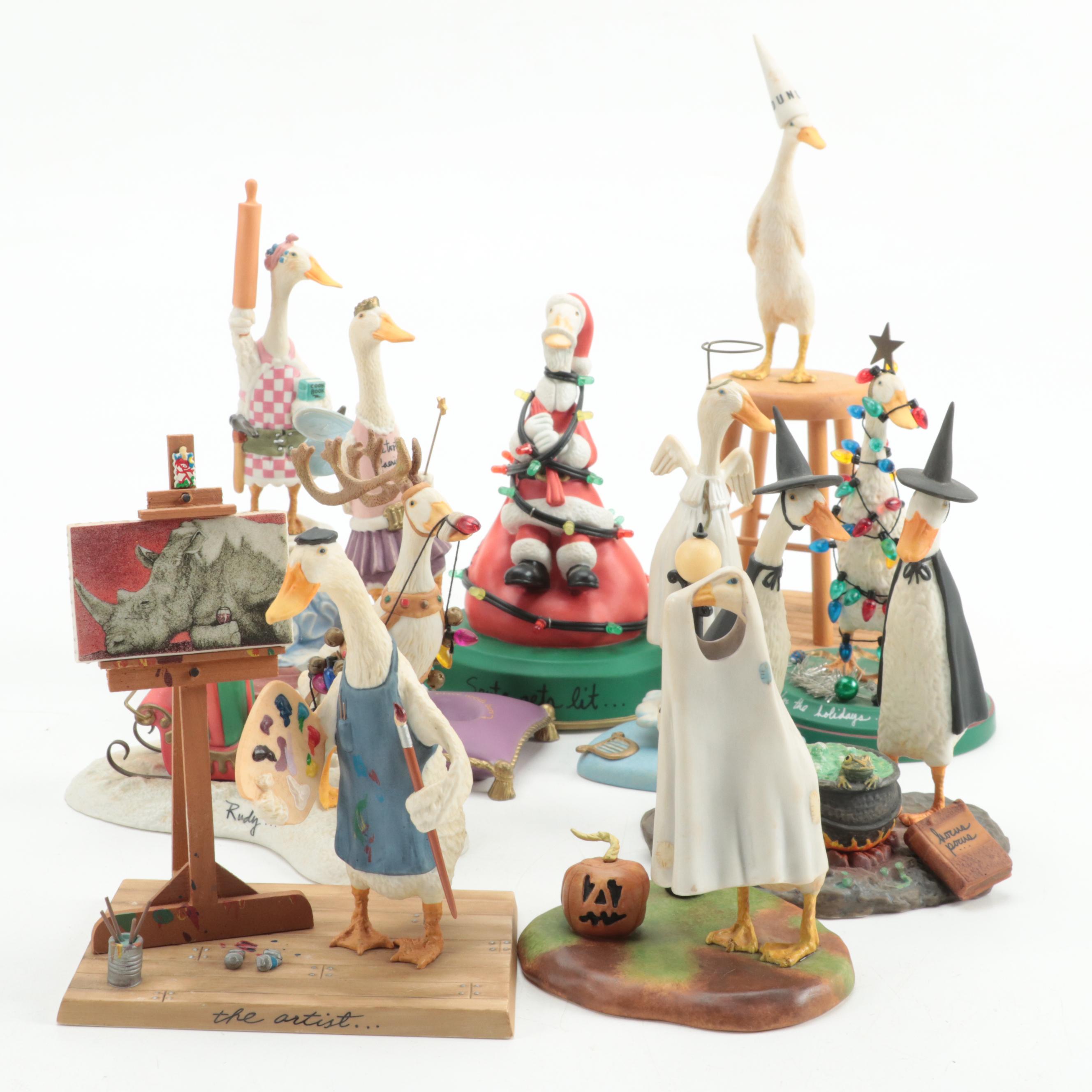 Signed Will Bullas Greenwich Workshop Collection Porcelain Goose Figurines