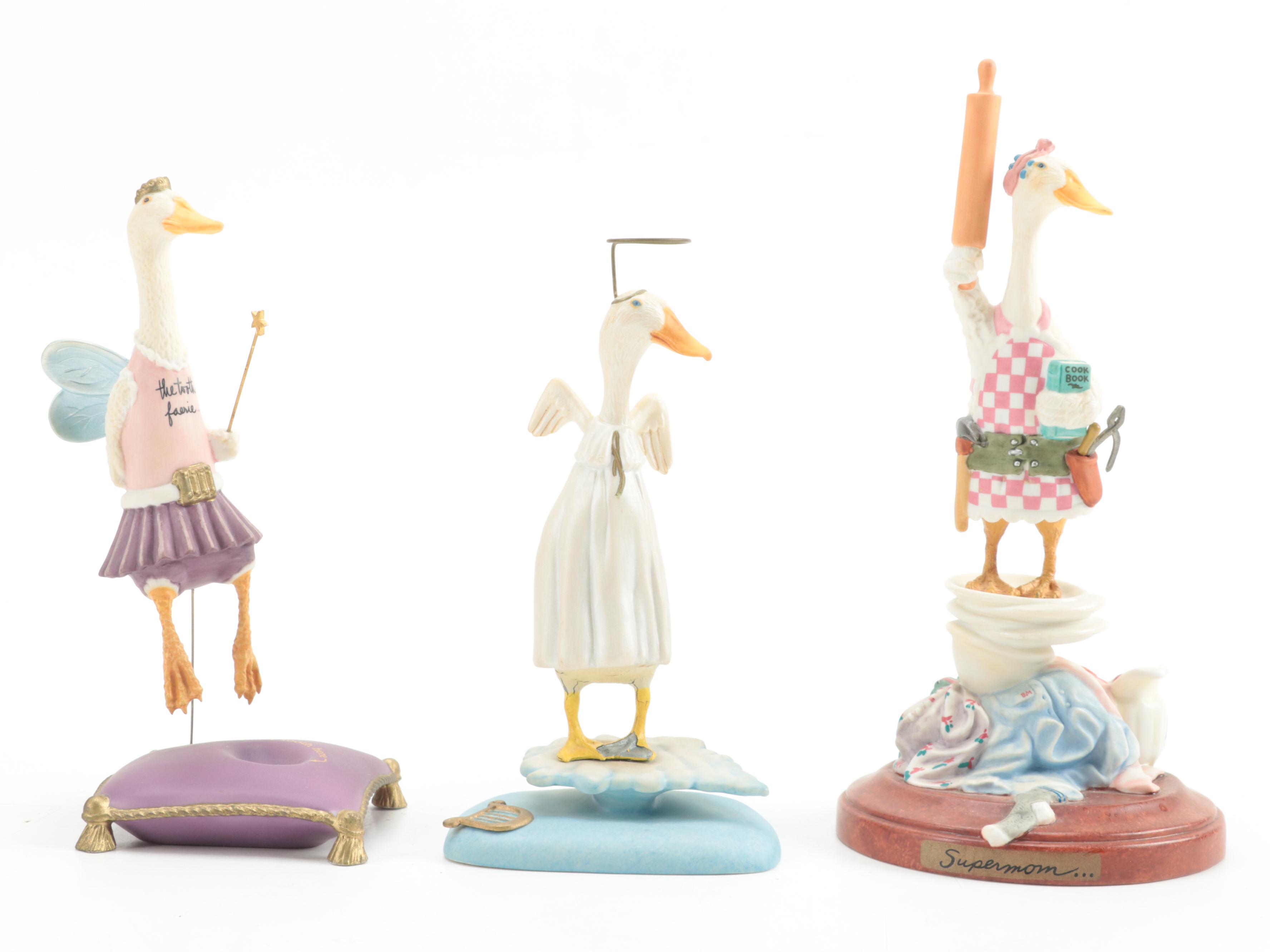 Signed Will Bullas Greenwich Workshop Collection Porcelain Goose Figurines