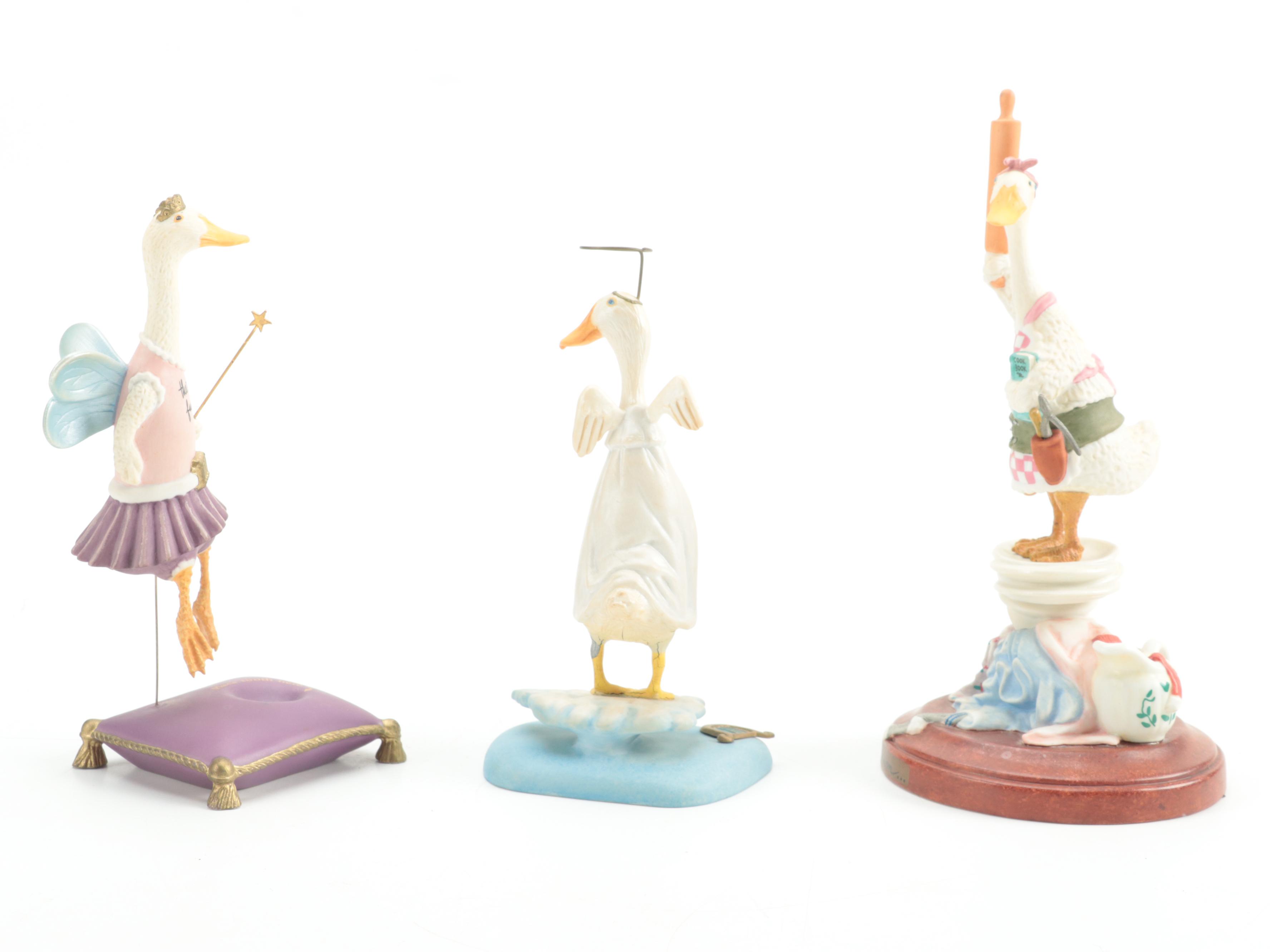 Signed Will Bullas Greenwich Workshop Collection Porcelain Goose Figurines