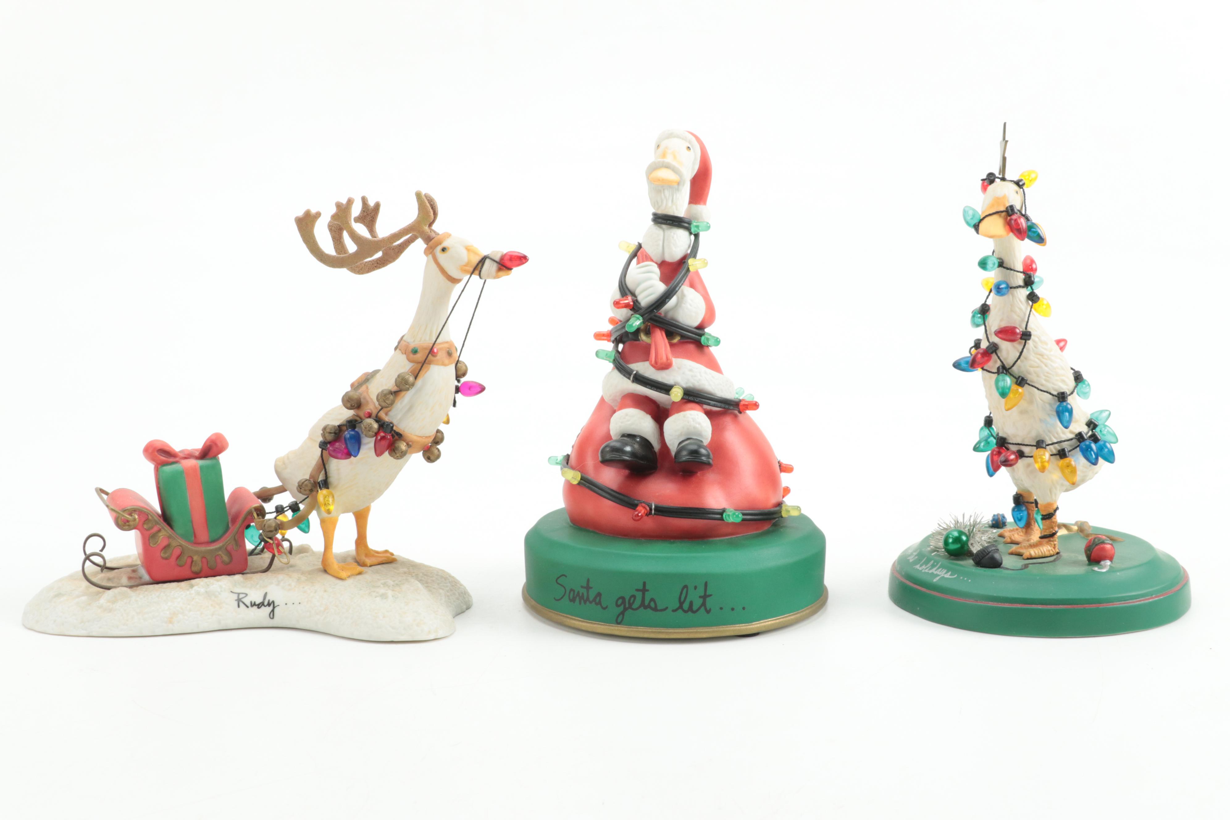 Signed Will Bullas Greenwich Workshop Collection Porcelain Goose Figurines