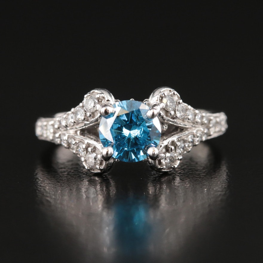 14K 1.47 CTW Diamond Ring with Fancy Blue Center