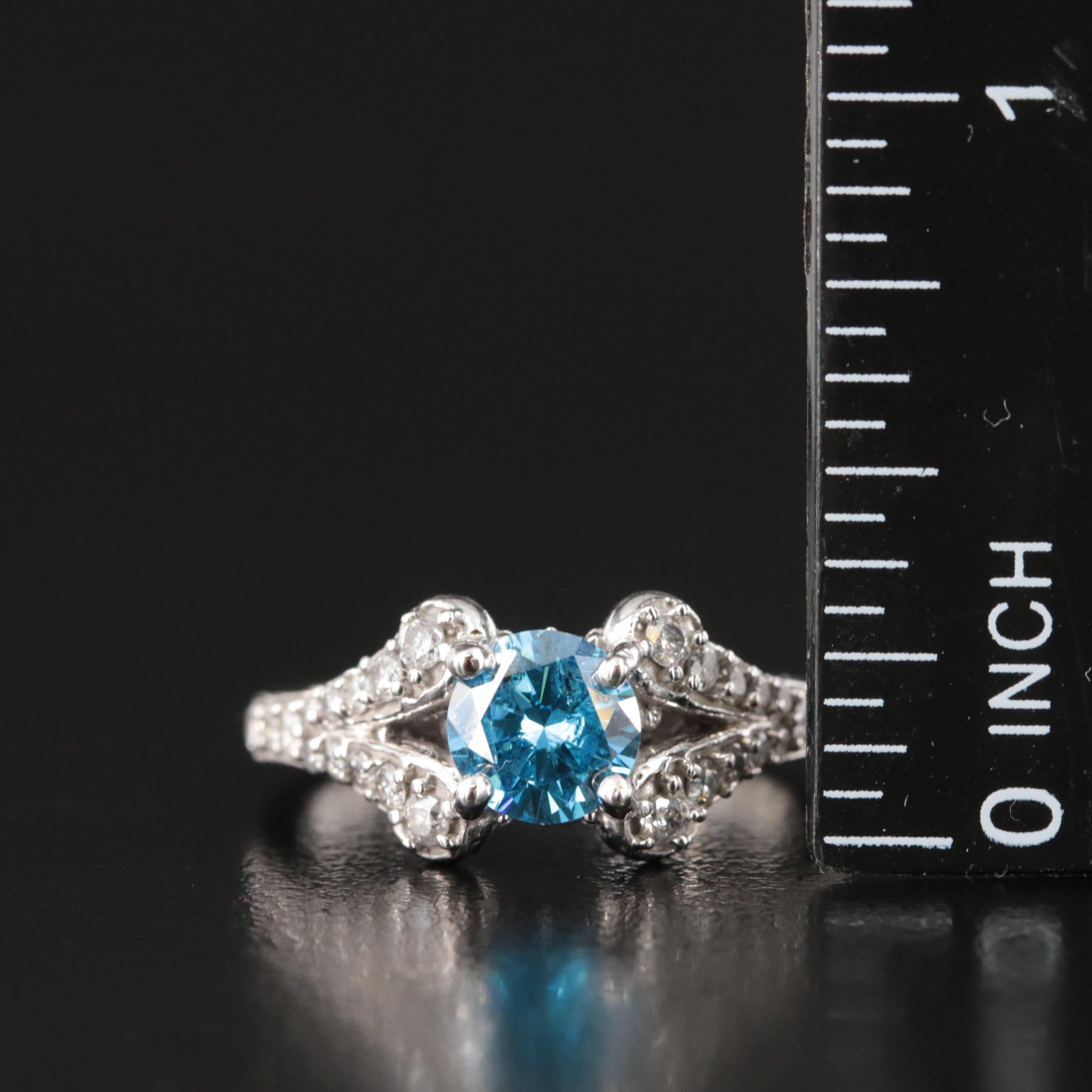 14K 1.47 CTW Diamond Ring with Fancy Blue Center