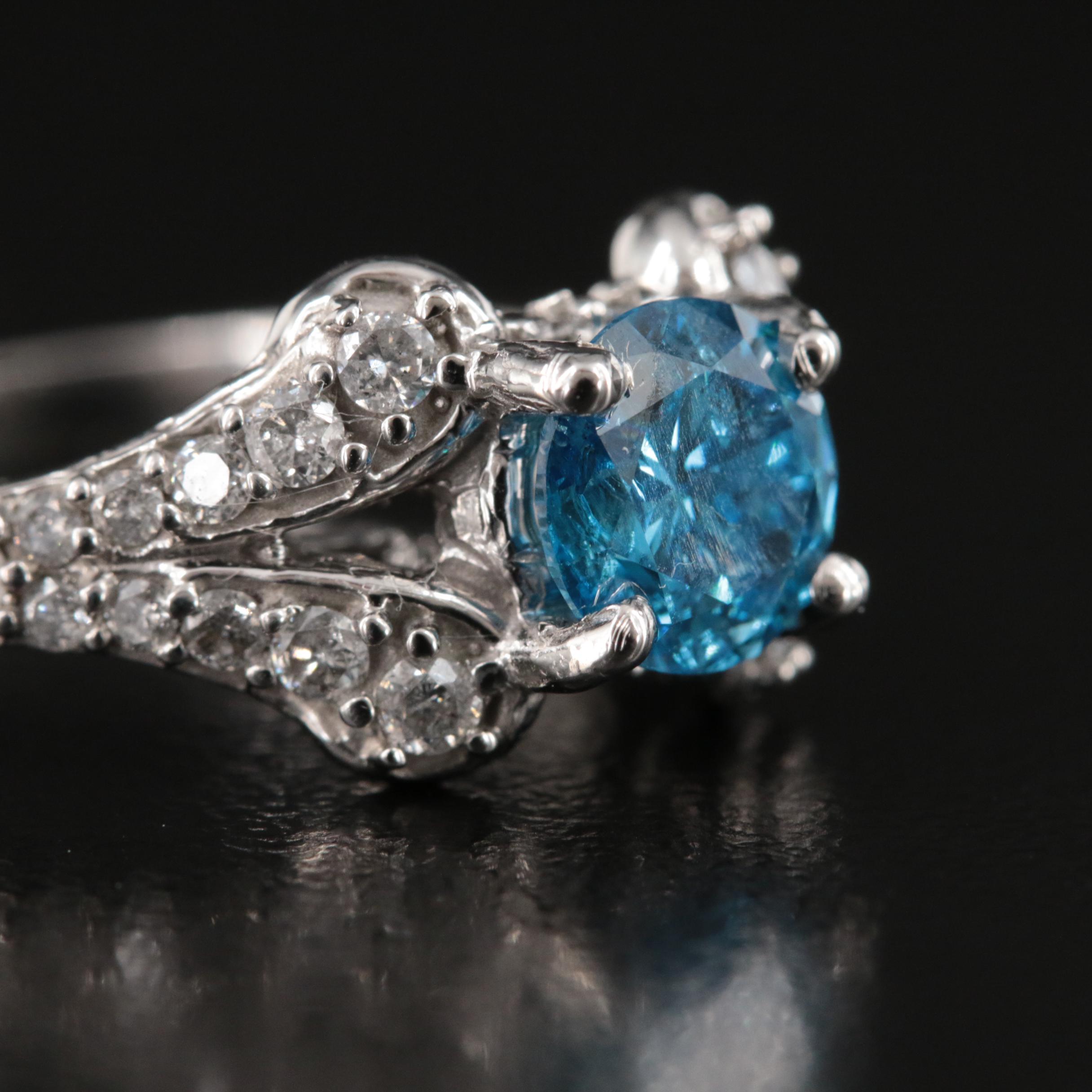 14K 1.47 CTW Diamond Ring with Fancy Blue Center