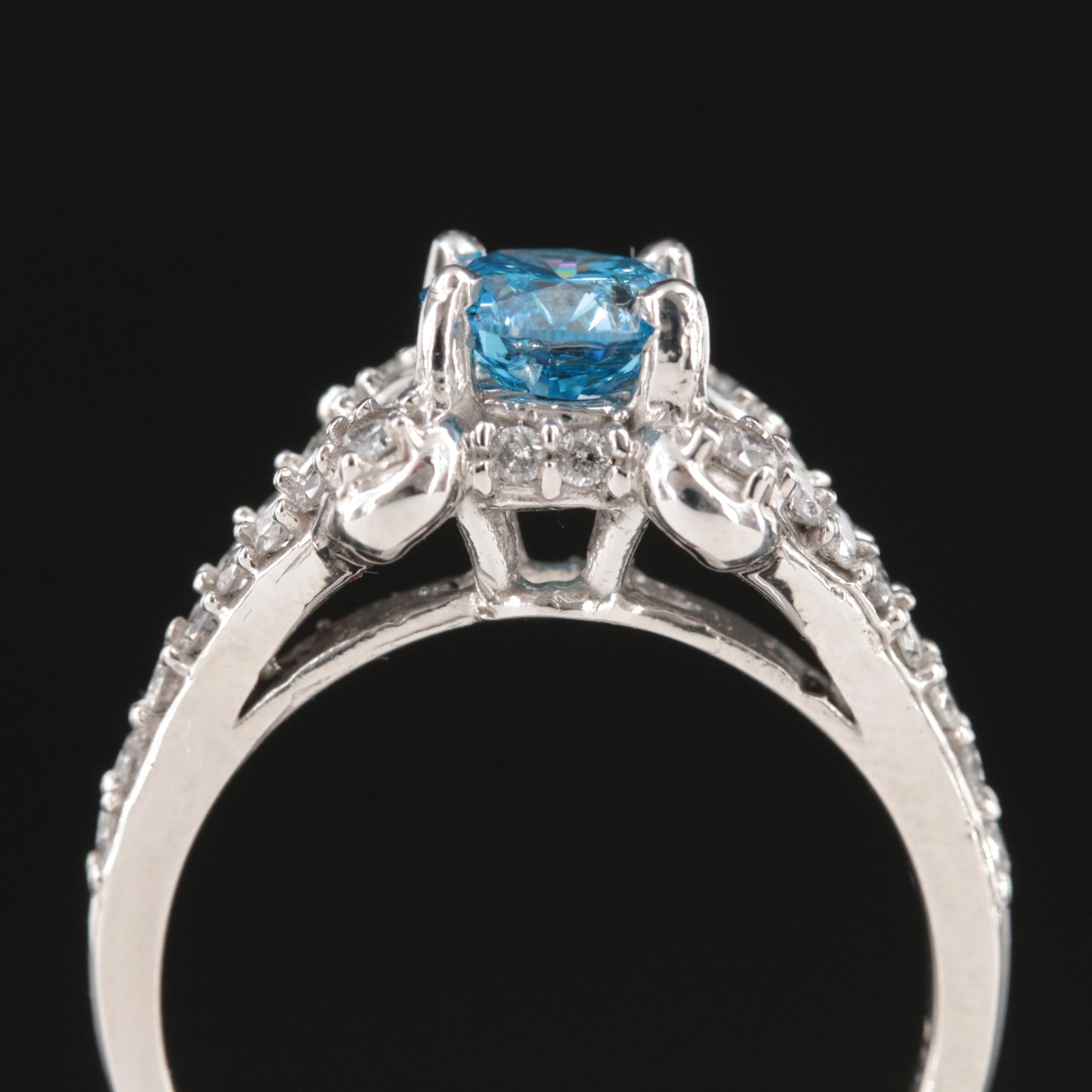 14K 1.47 CTW Diamond Ring with Fancy Blue Center