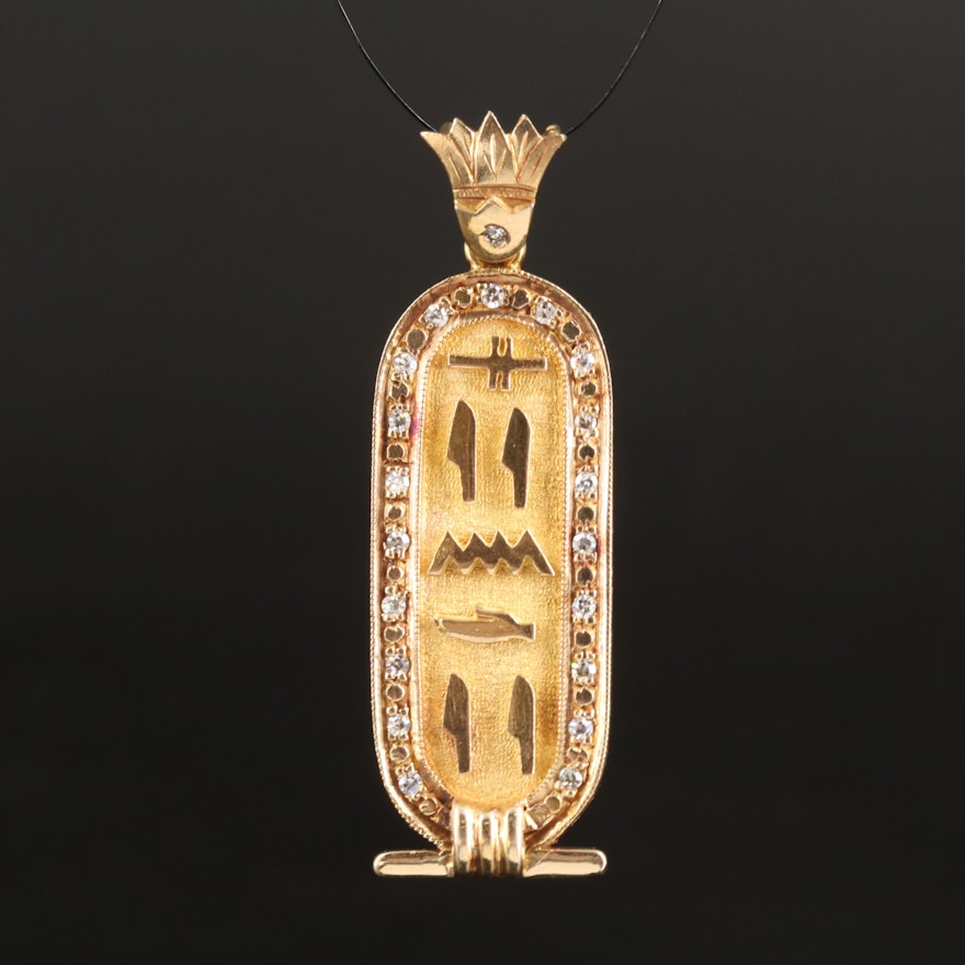 Egyptian 18K 0.24 CTW diamond Hieroglyph Cartouche Pendant