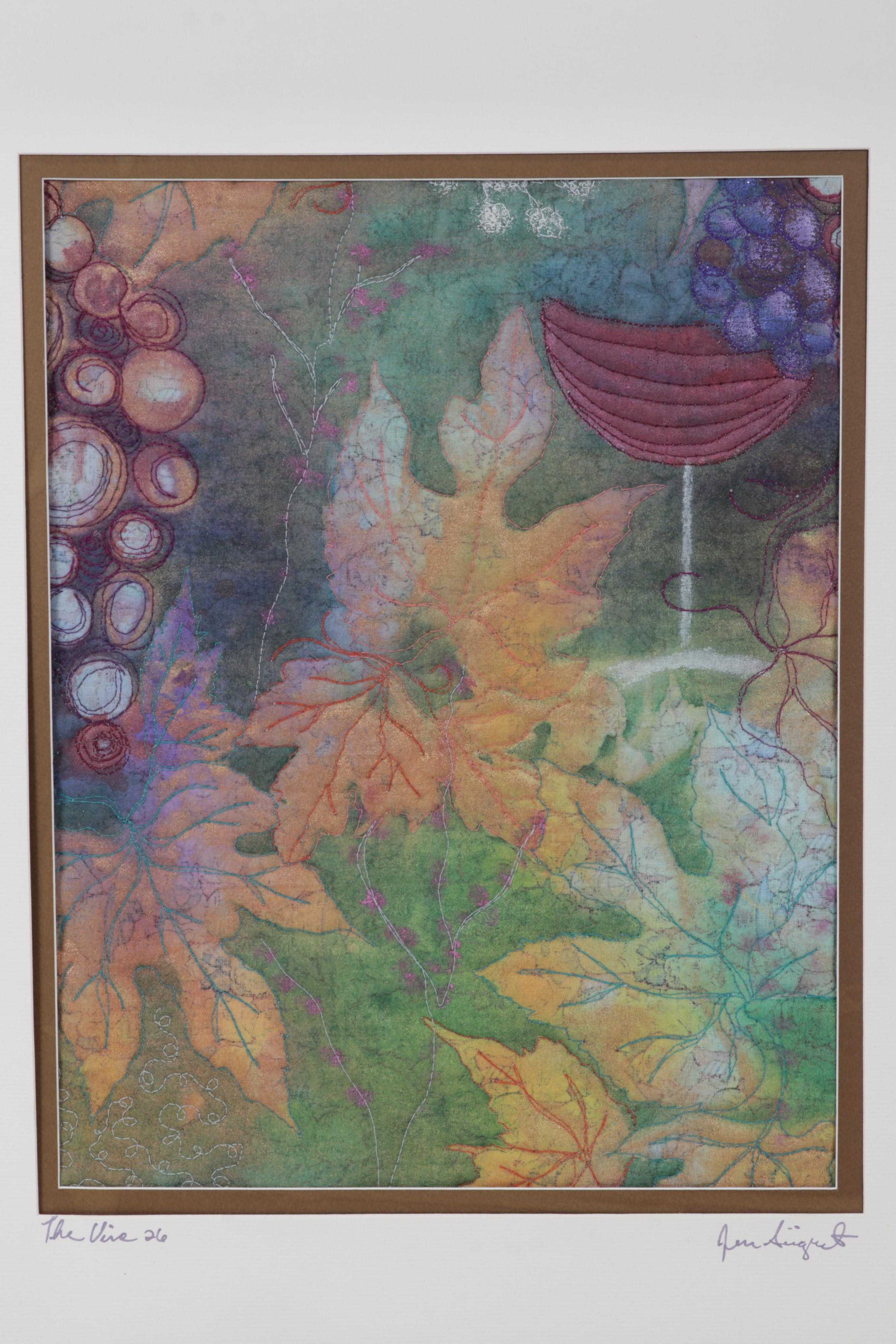 Jen Siegrist Mixed Media Textile Panels "Vine 26" and "Meadowland 9 & 11"