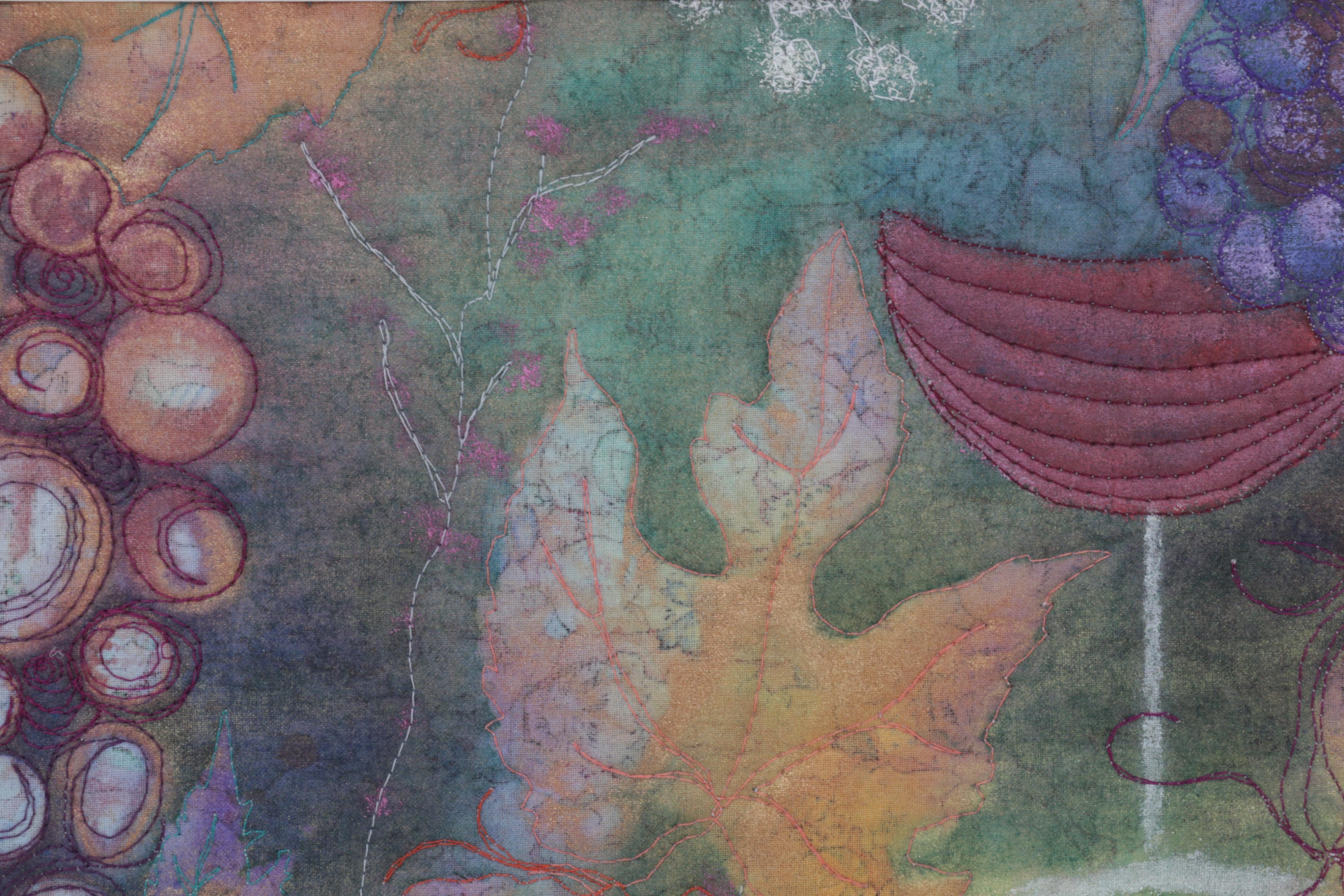 Jen Siegrist Mixed Media Textile Panels "Vine 26" and "Meadowland 9 & 11"