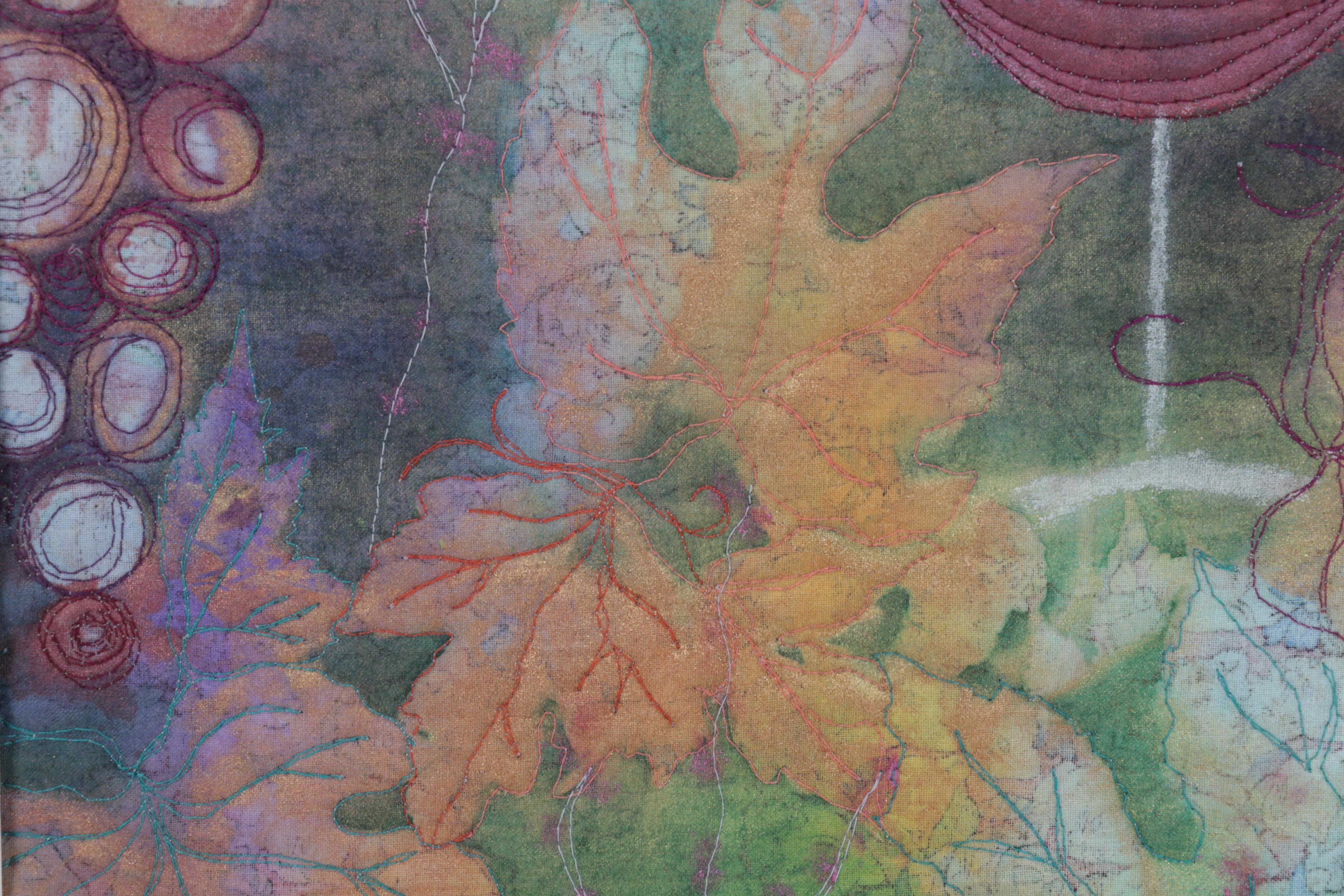 Jen Siegrist Mixed Media Textile Panels "Vine 26" and "Meadowland 9 & 11"