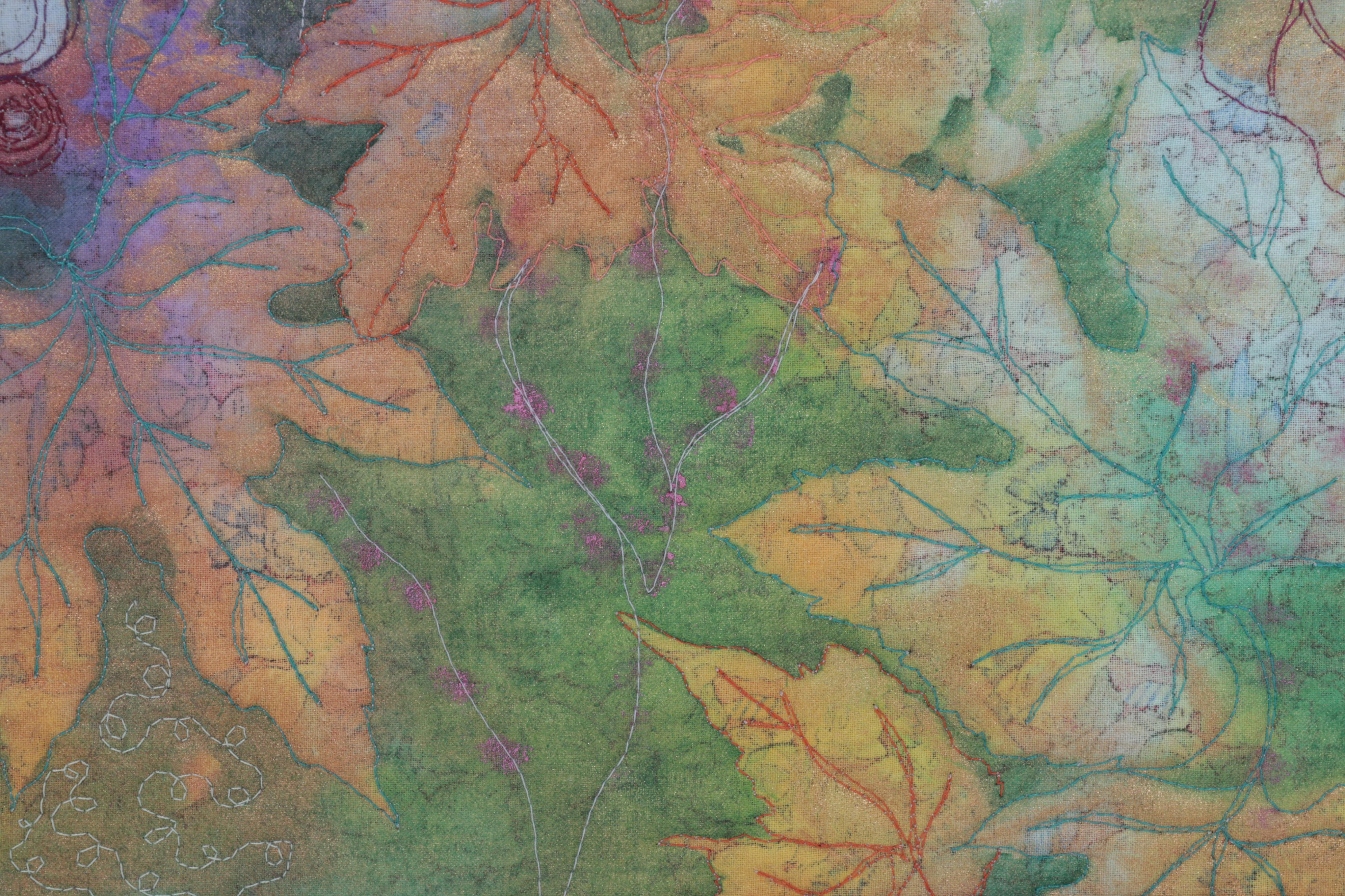 Jen Siegrist Mixed Media Textile Panels "Vine 26" and "Meadowland 9 & 11"