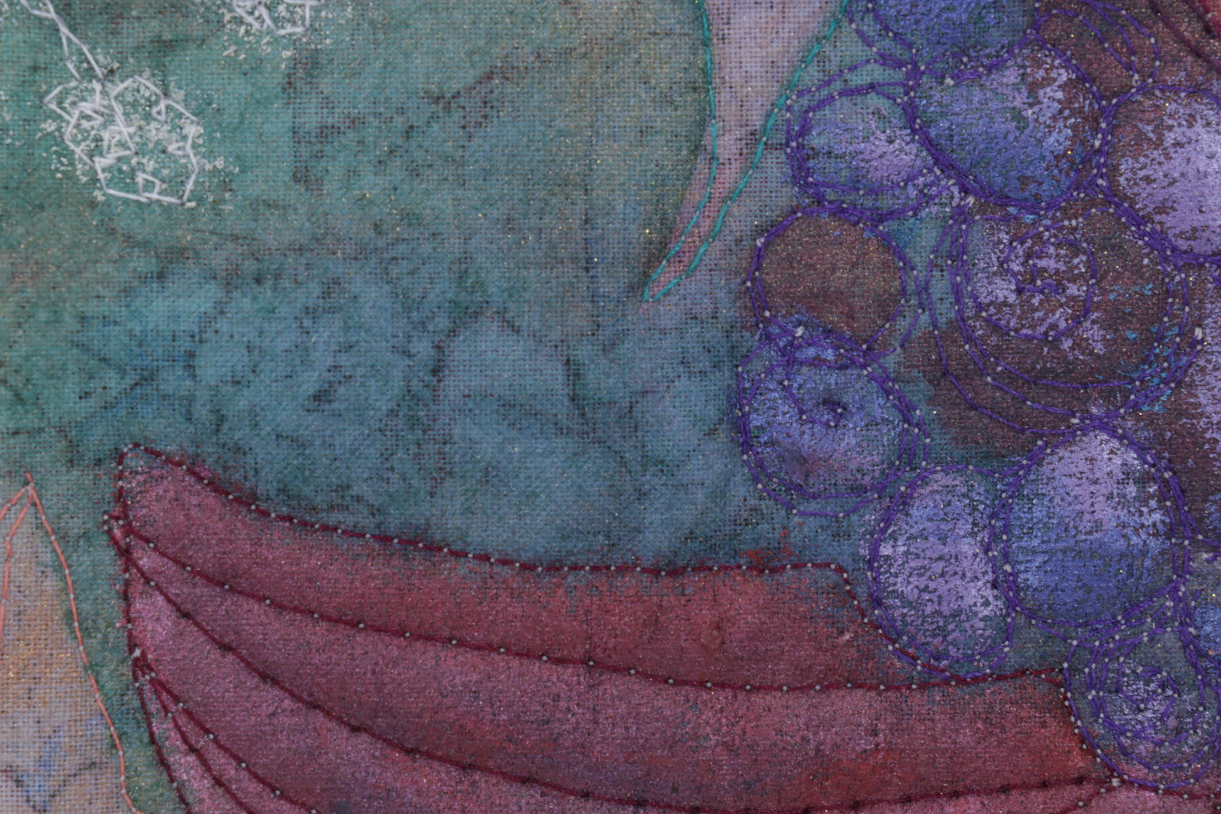 Jen Siegrist Mixed Media Textile Panels "Vine 26" and "Meadowland 9 & 11"