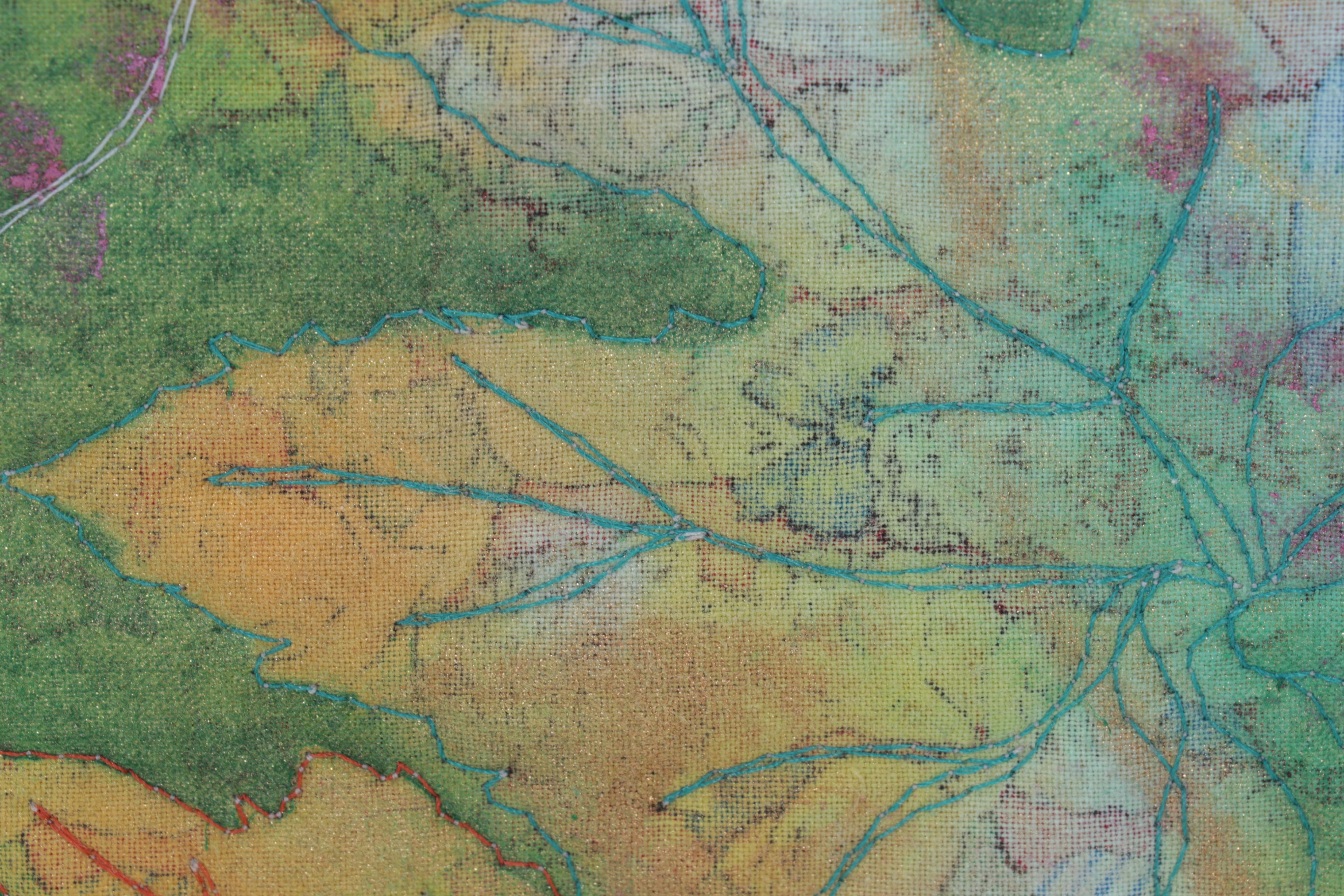 Jen Siegrist Mixed Media Textile Panels "Vine 26" and "Meadowland 9 & 11"