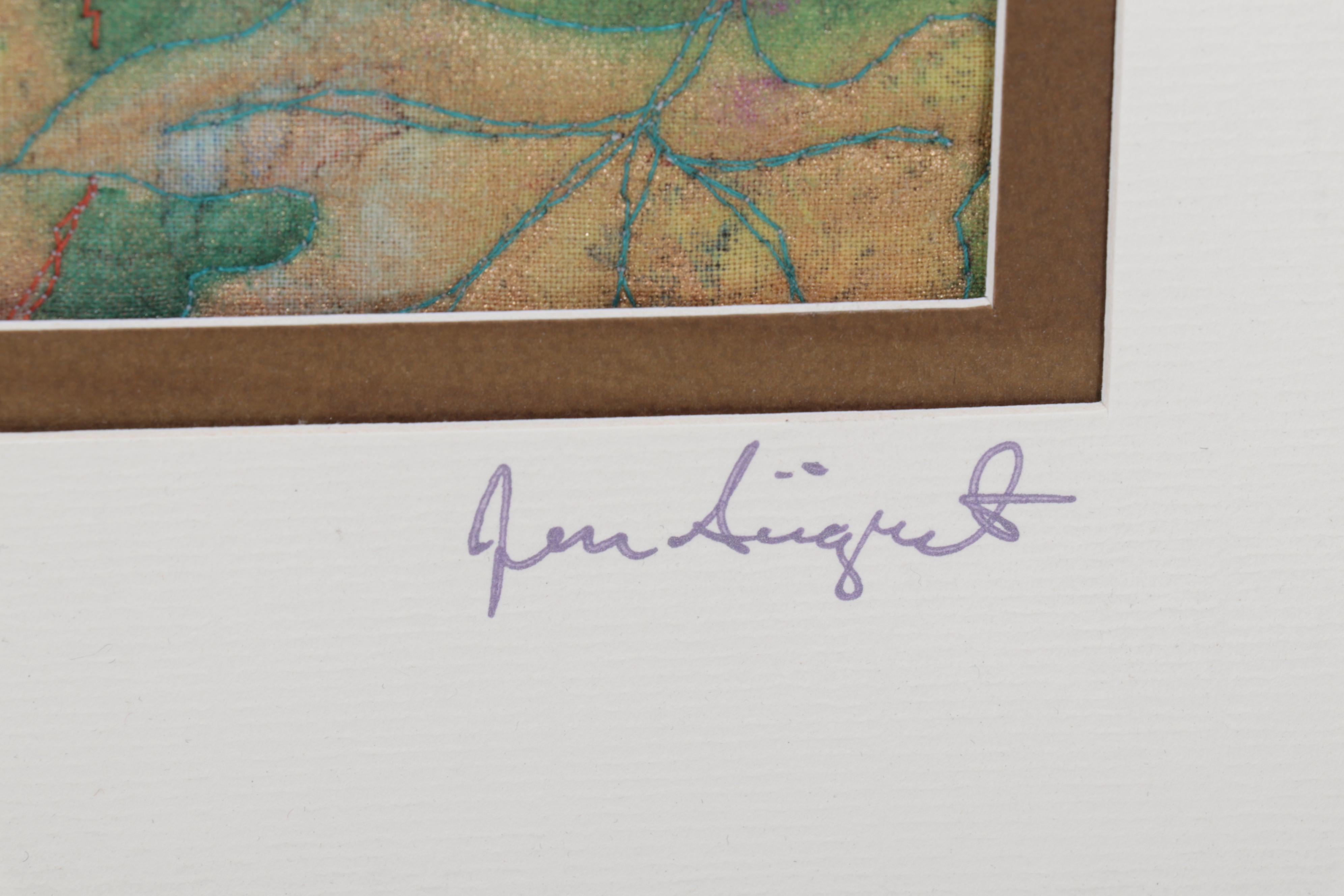 Jen Siegrist Mixed Media Textile Panels "Vine 26" and "Meadowland 9 & 11"