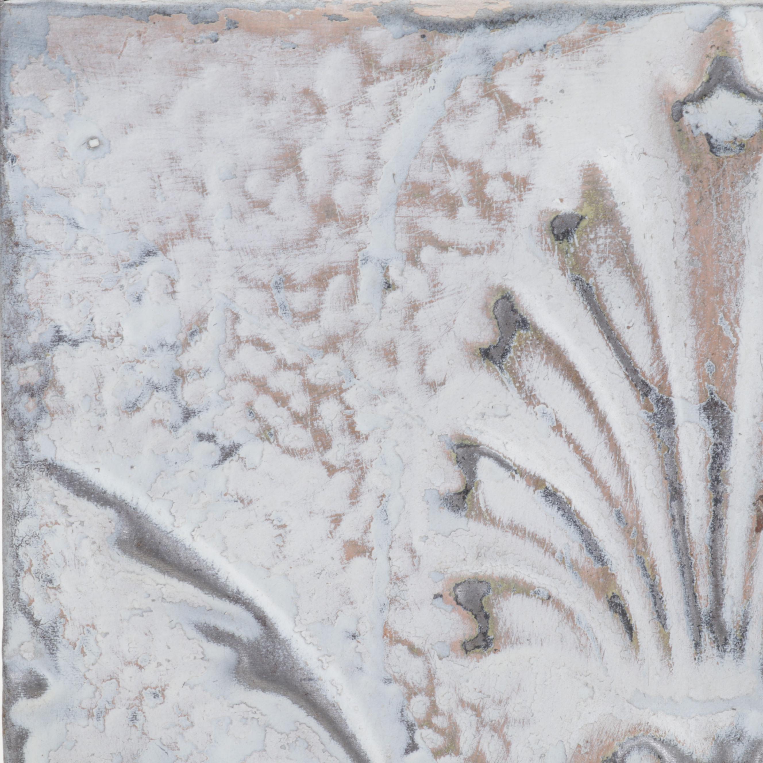 Foliate Pattern Pressed Tin Ceiling Tile Wall Hanging, Early 20th Century