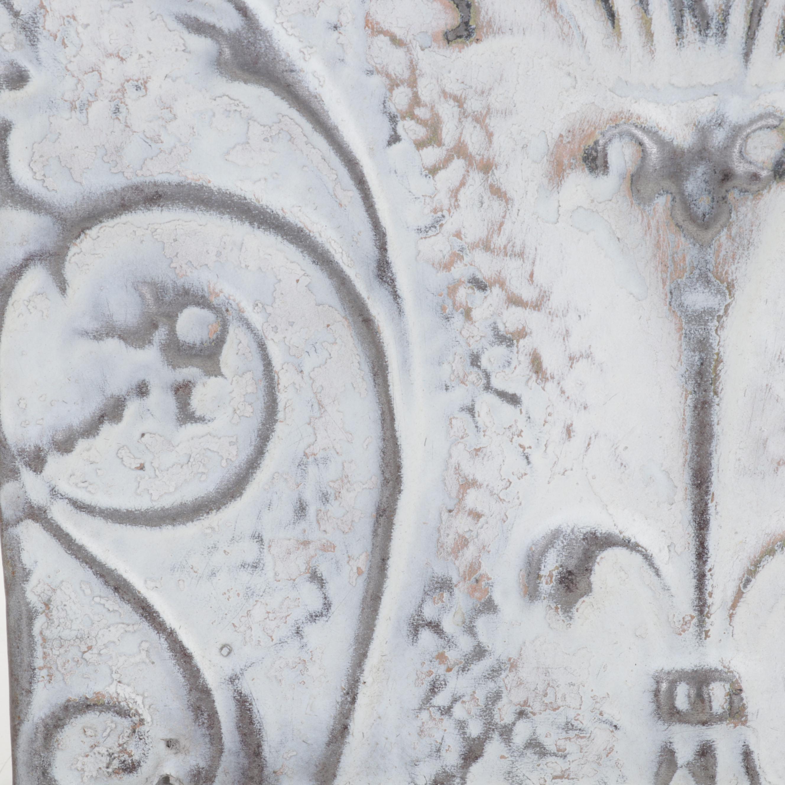 Foliate Pattern Pressed Tin Ceiling Tile Wall Hanging, Early 20th Century