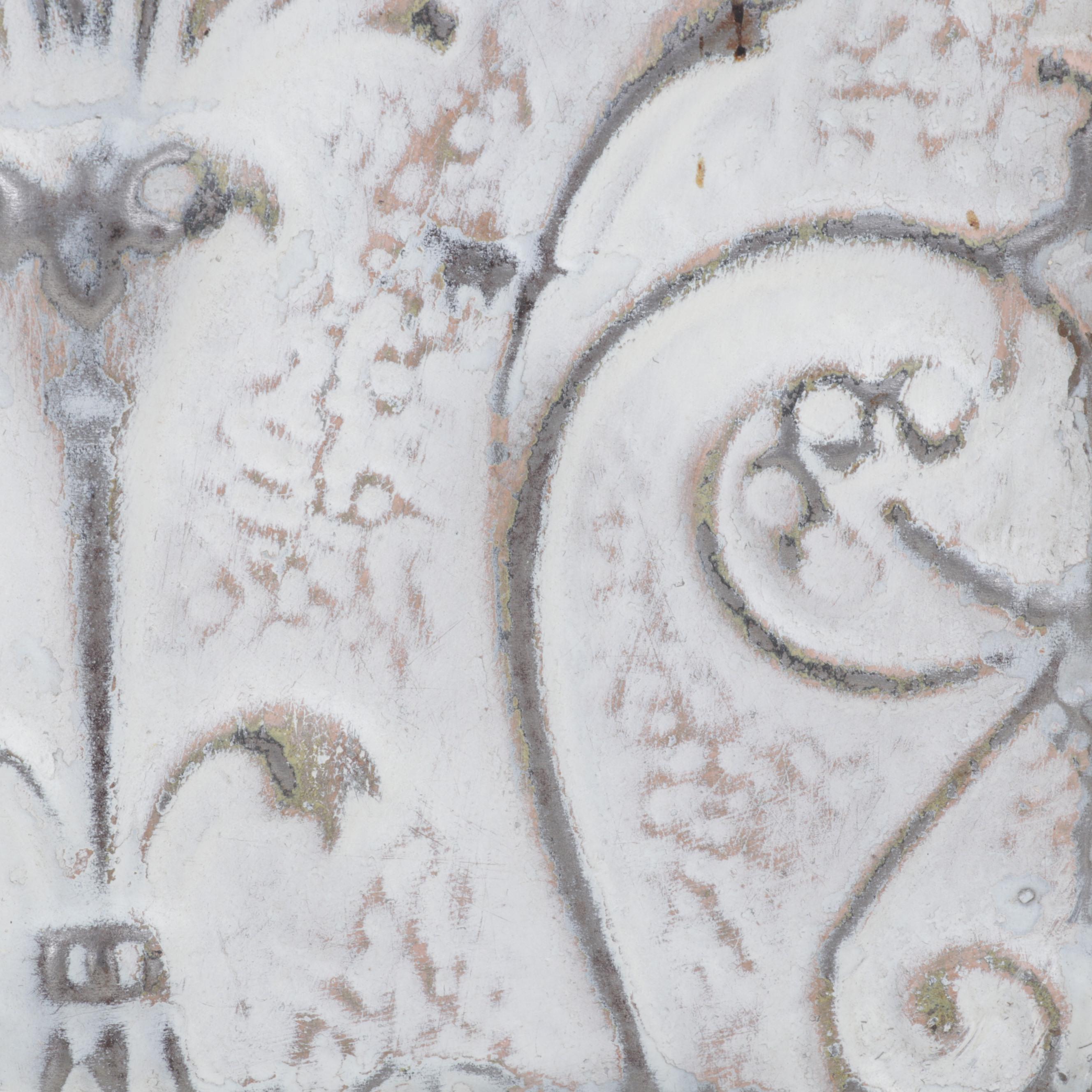 Foliate Pattern Pressed Tin Ceiling Tile Wall Hanging, Early 20th Century