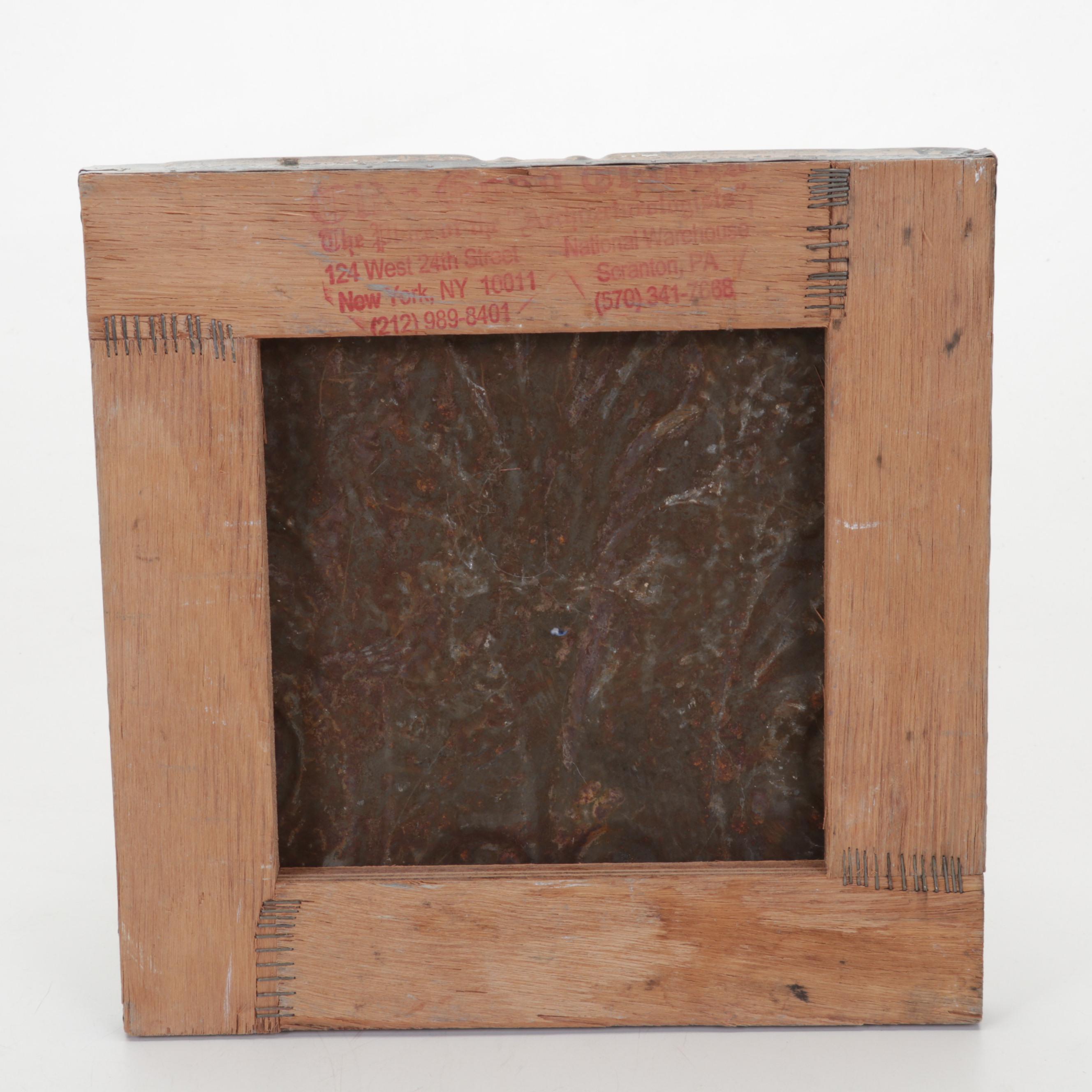 Foliate Pattern Pressed Tin Ceiling Tile Wall Hanging, Early 20th Century