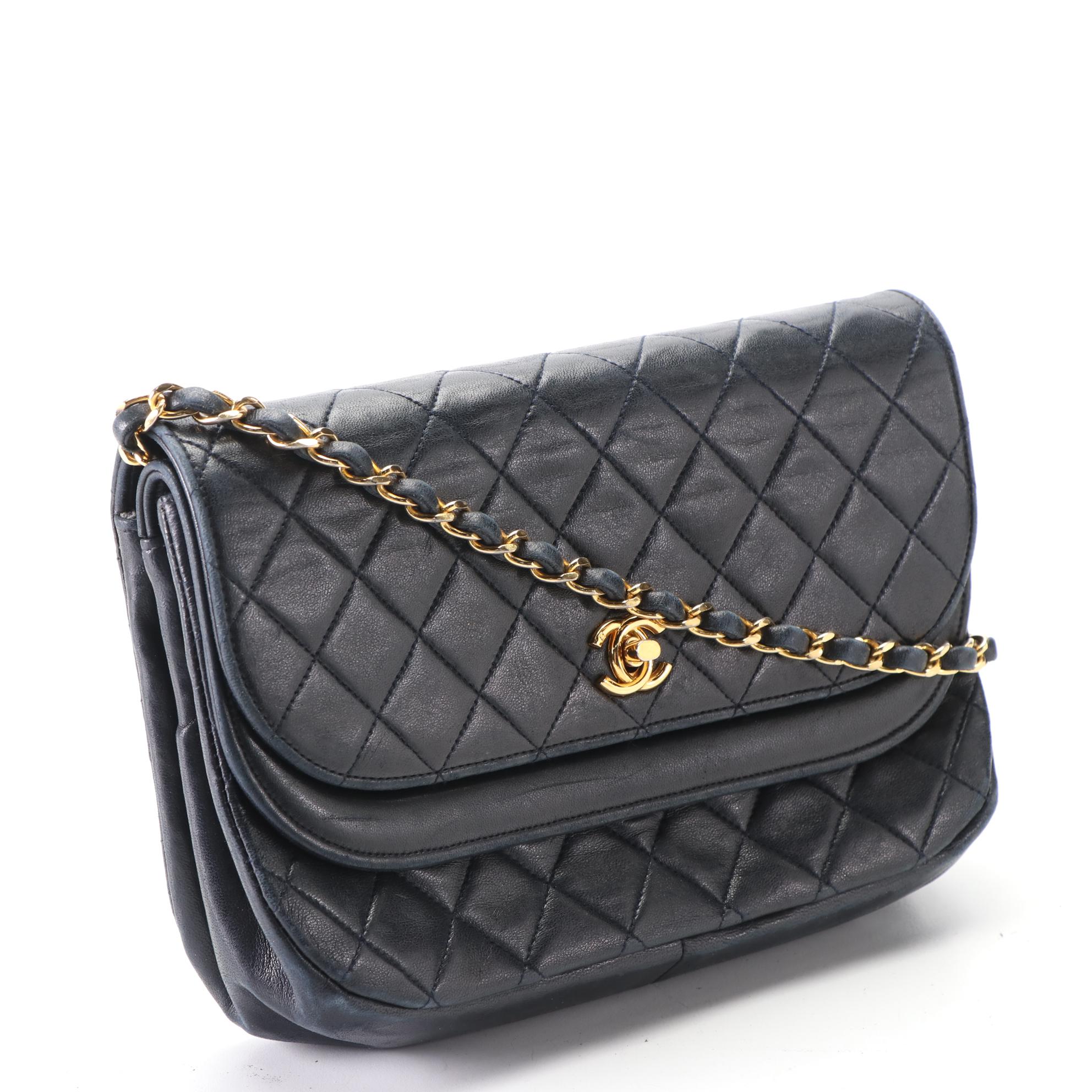 Chanel Double Flap Shoulder Bag in Lambskin Quilted Leather with Chain Strap