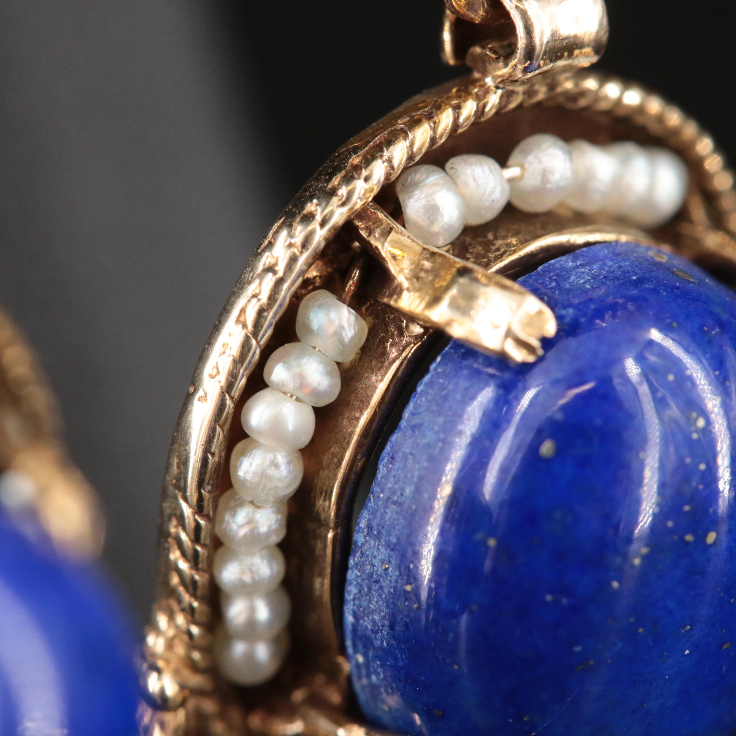 14K Lapis Lazuli and Seed Pearl Earrings