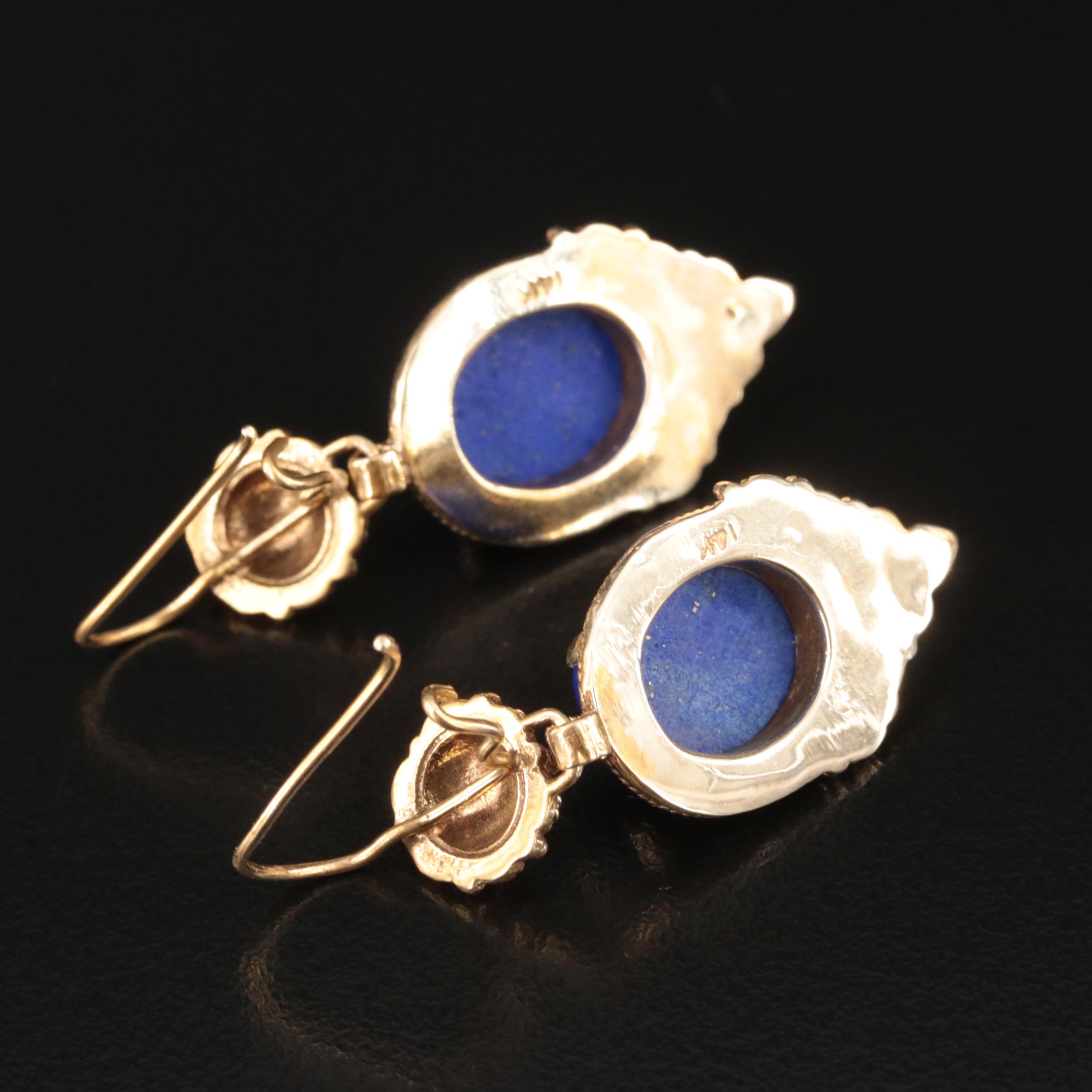 14K Lapis Lazuli and Seed Pearl Earrings