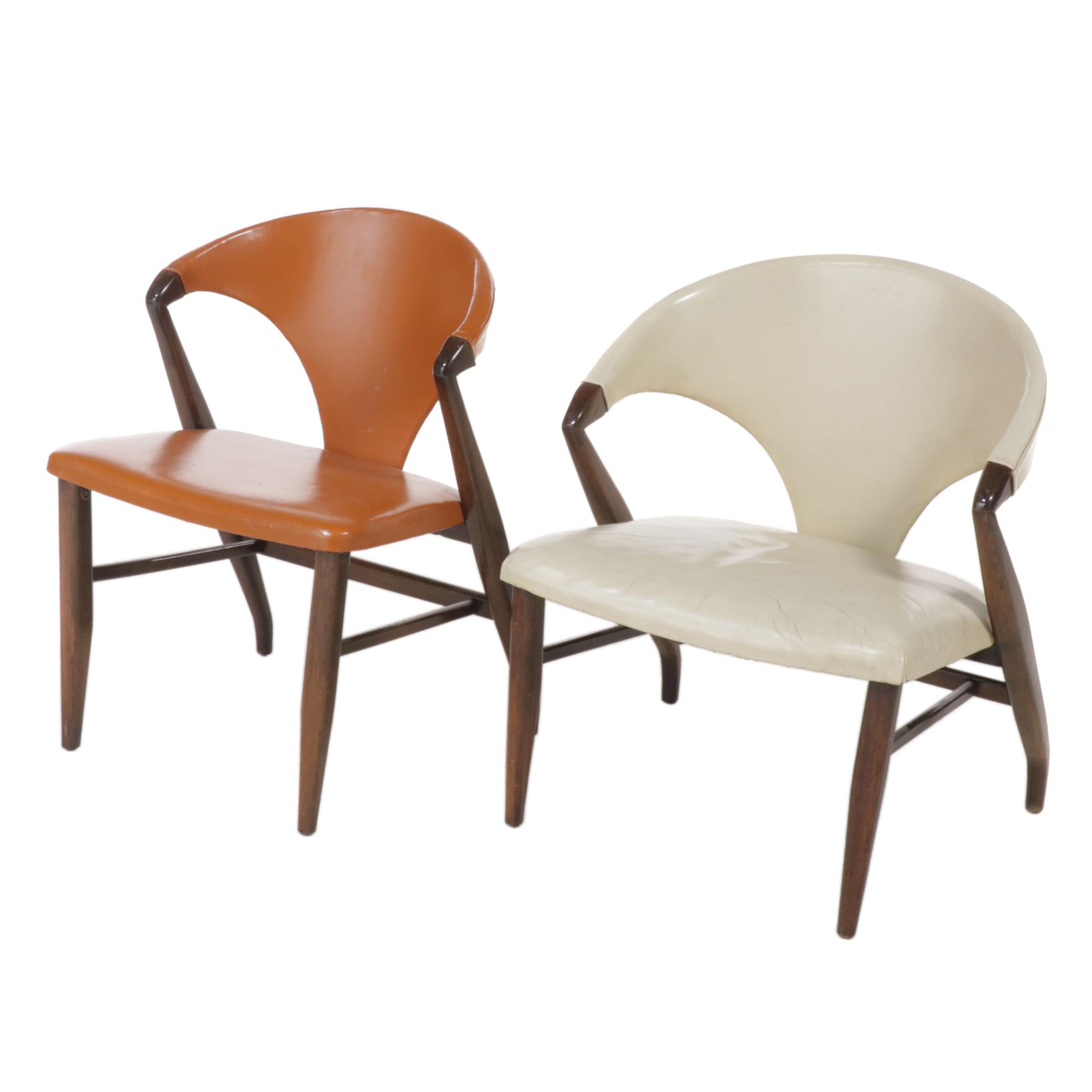 Two Romweber Mid Century Modern Oak and Vinyl Armchairs