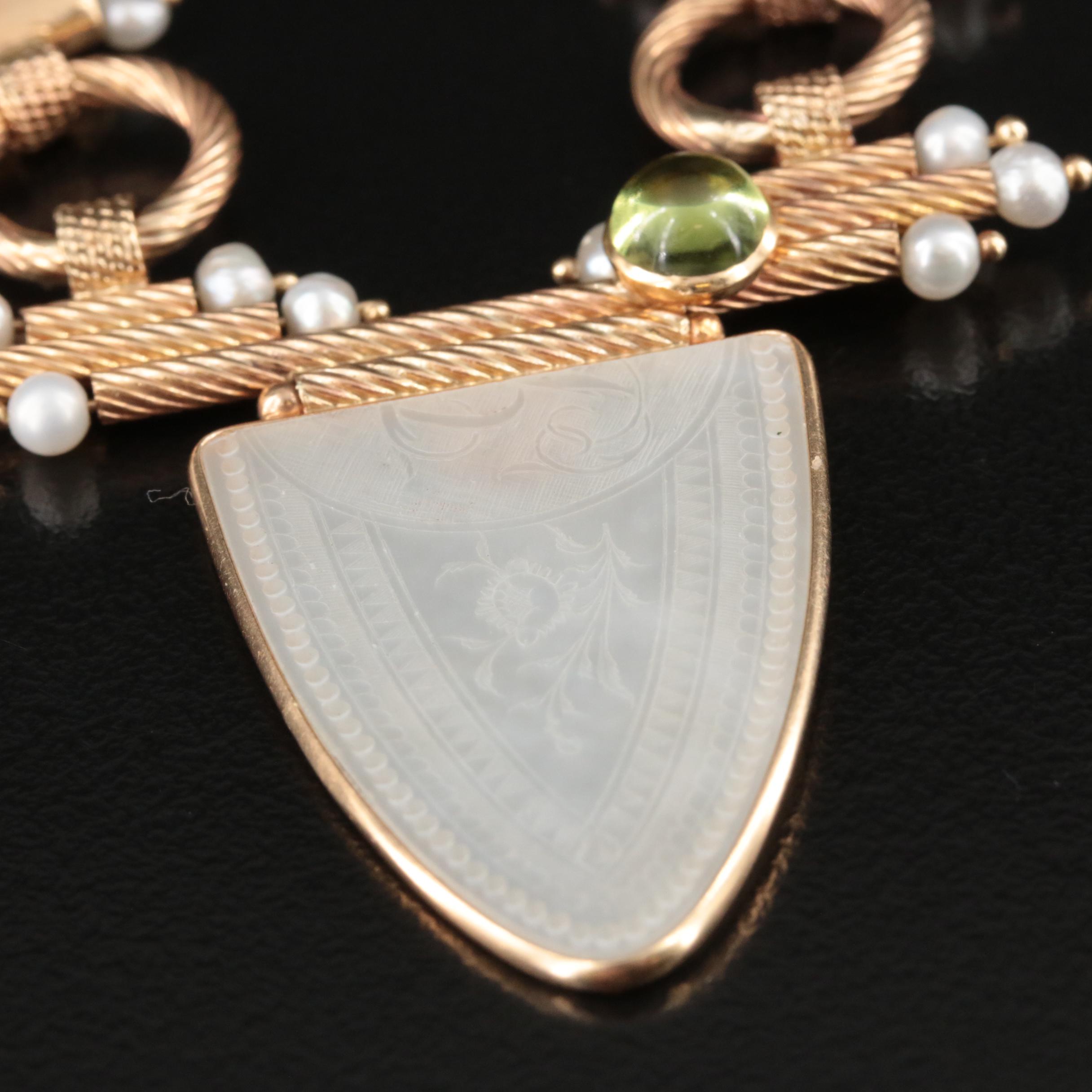 14K Peridot, Mother-of-Pearl and Pearl Multi-Strand Necklace