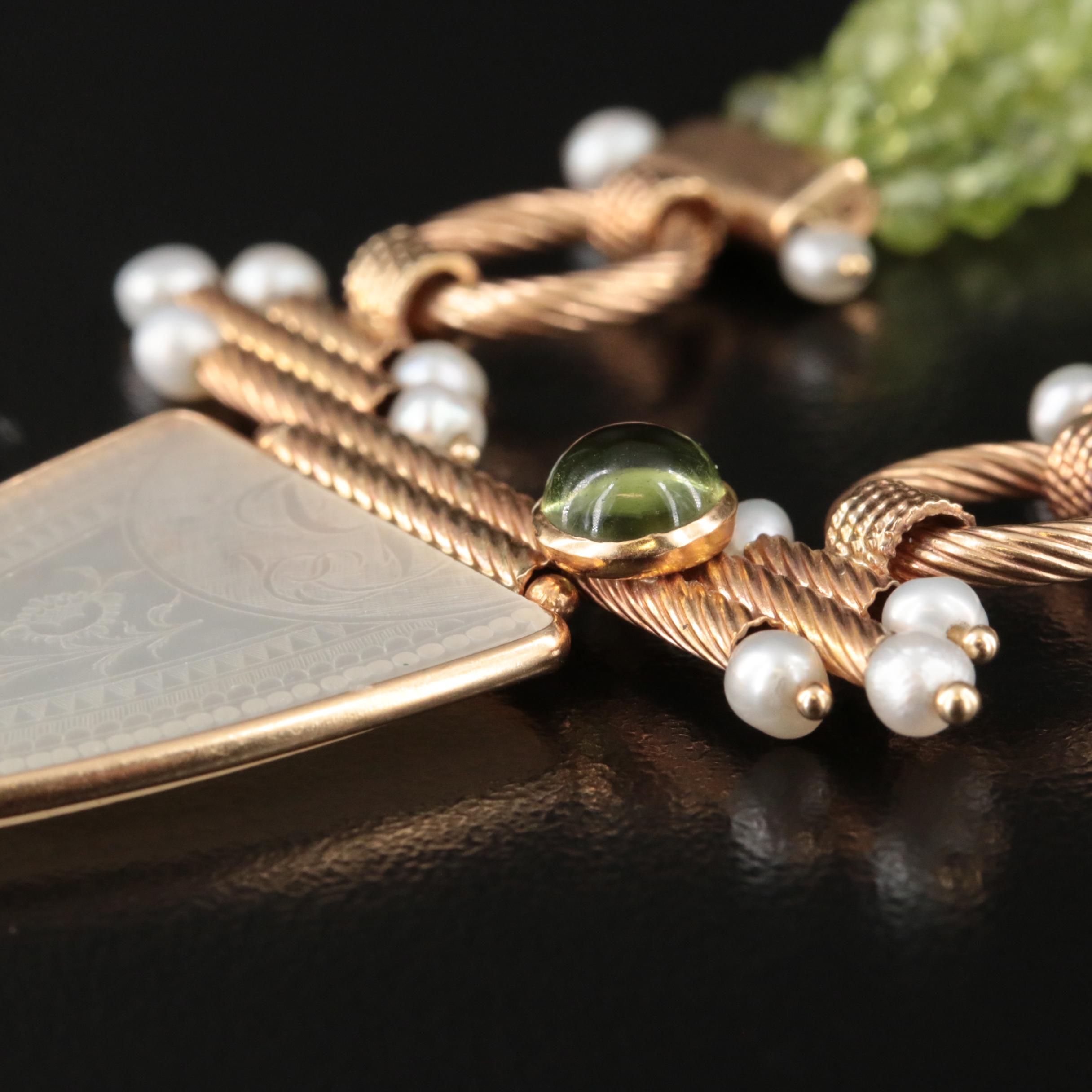 14K Peridot, Mother-of-Pearl and Pearl Multi-Strand Necklace