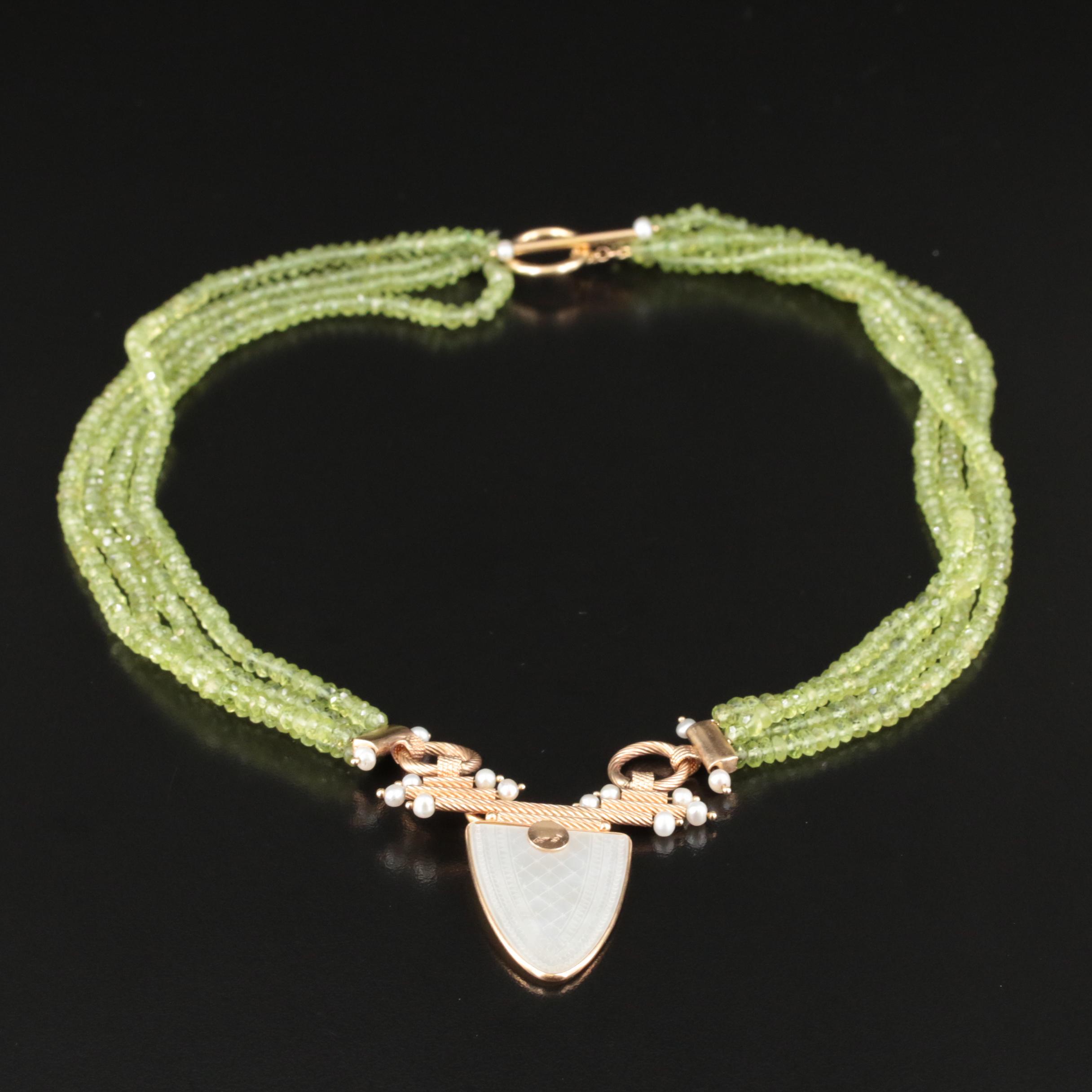 14K Peridot, Mother-of-Pearl and Pearl Multi-Strand Necklace