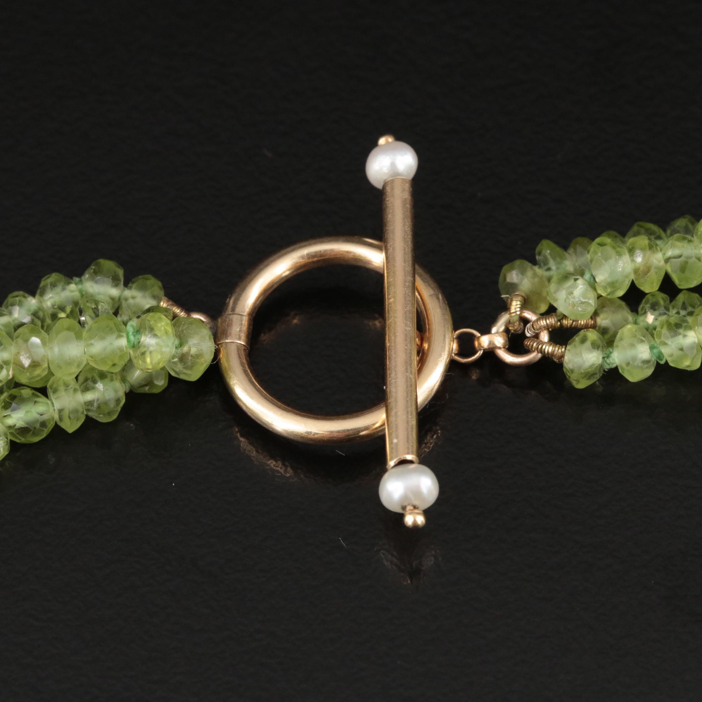 14K Peridot, Mother-of-Pearl and Pearl Multi-Strand Necklace