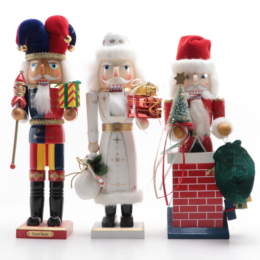 Jester, White Santa and Chimney Santa Nutcrackers