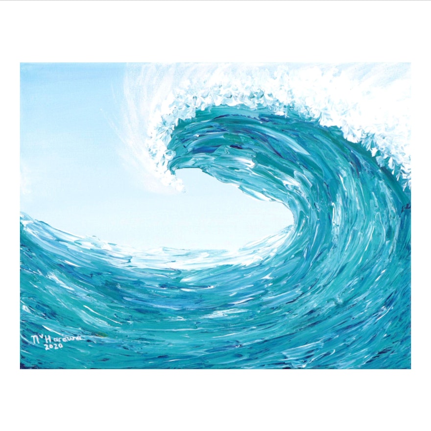 Noreen Harawa Acrylic Painting of Ocean Wave, 2020