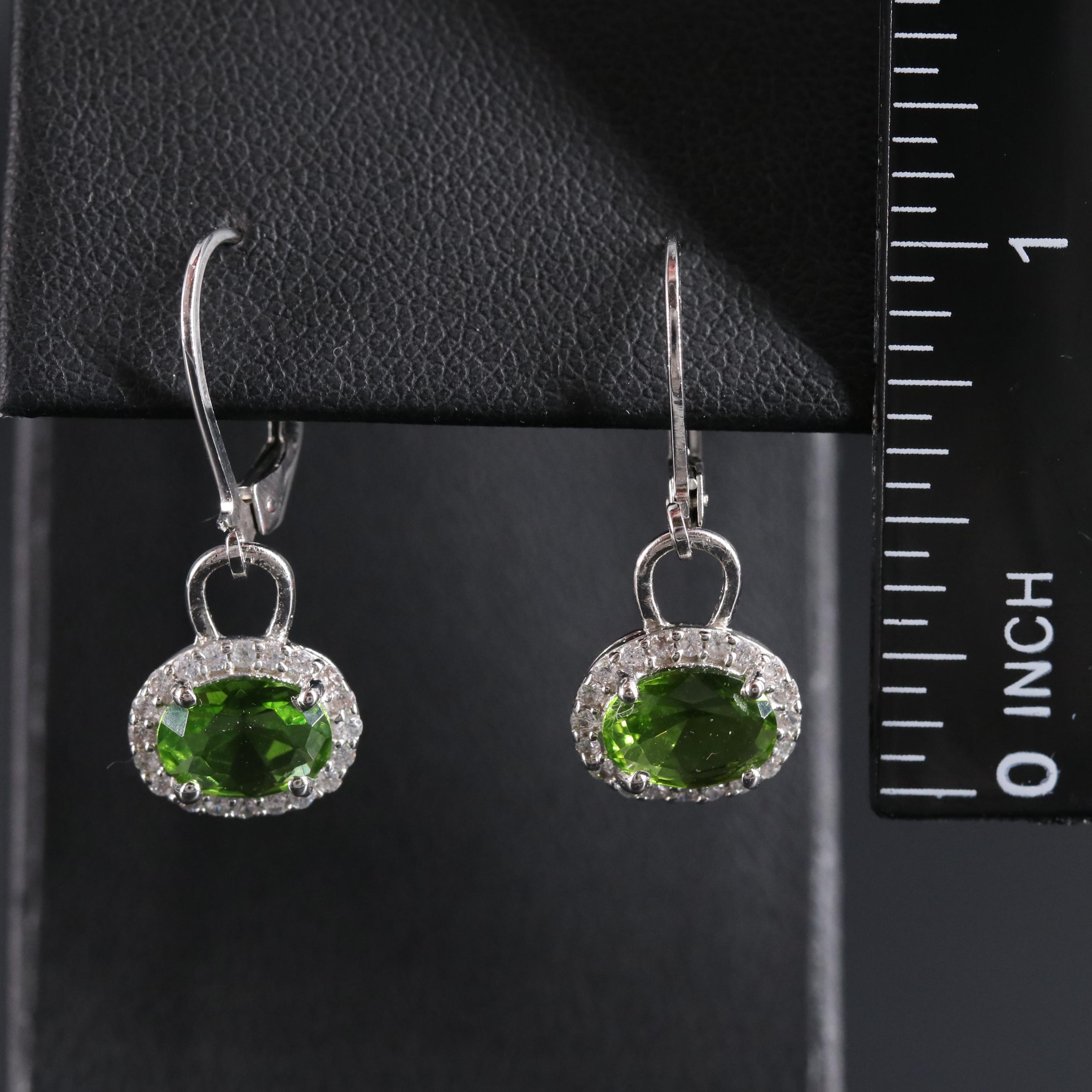 Sterling Silver Peridot and Cubic Zirconia Earrings