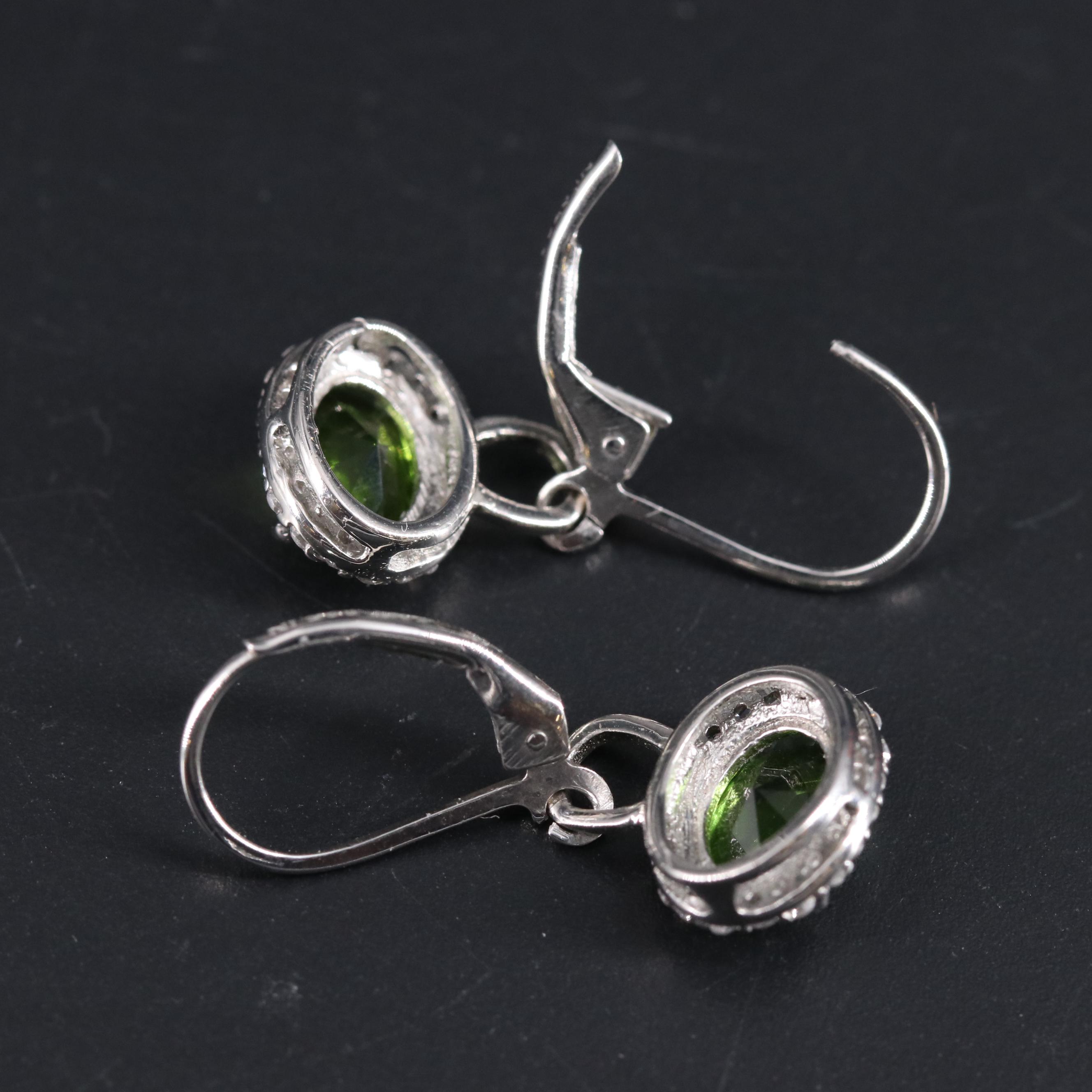 Sterling Silver Peridot and Cubic Zirconia Earrings