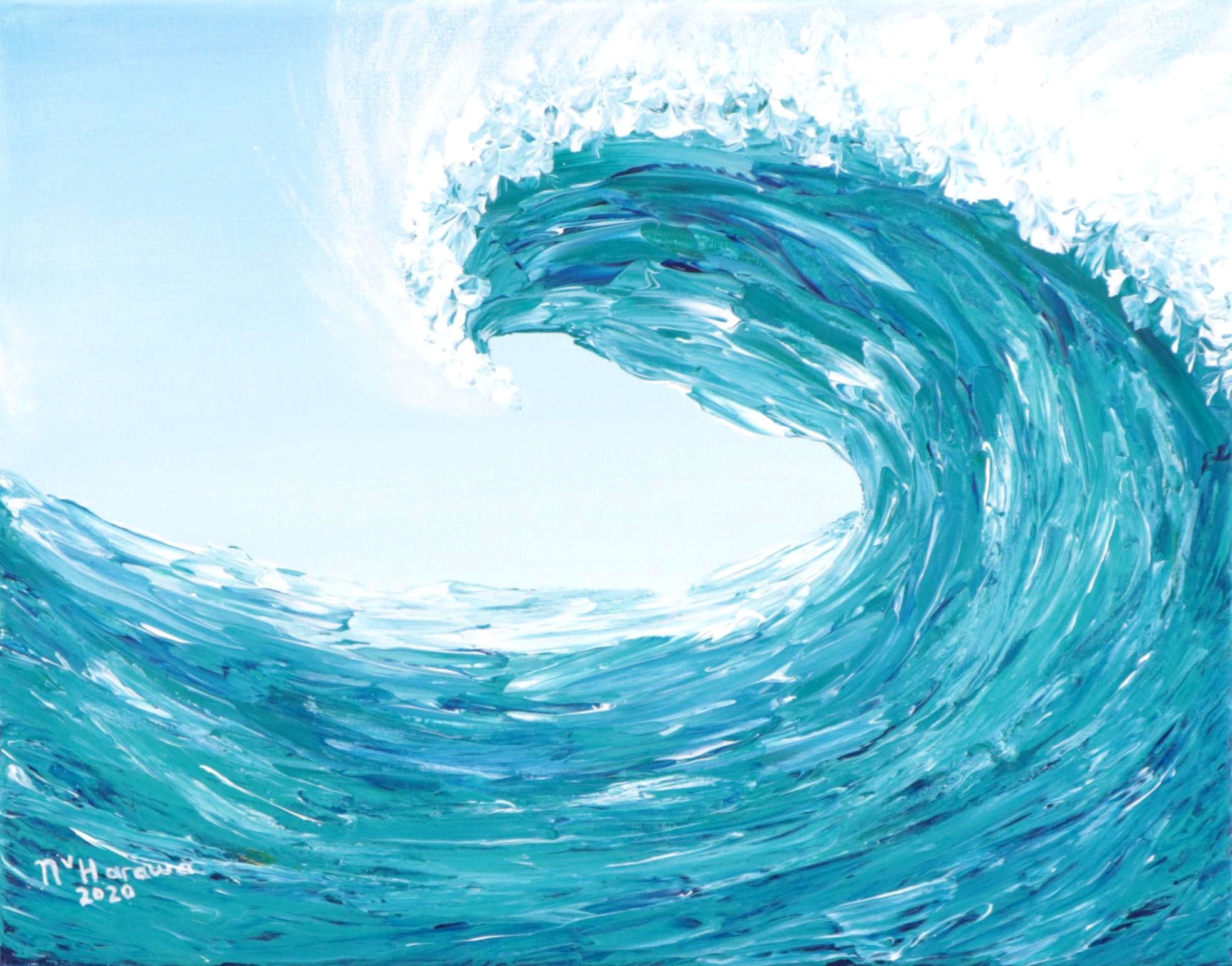 Noreen Harawa Acrylic Painting of Ocean Wave, 2020