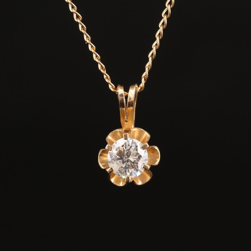 14K 0.49 CT Diamond Buttercup Pendant on Chain Necklace