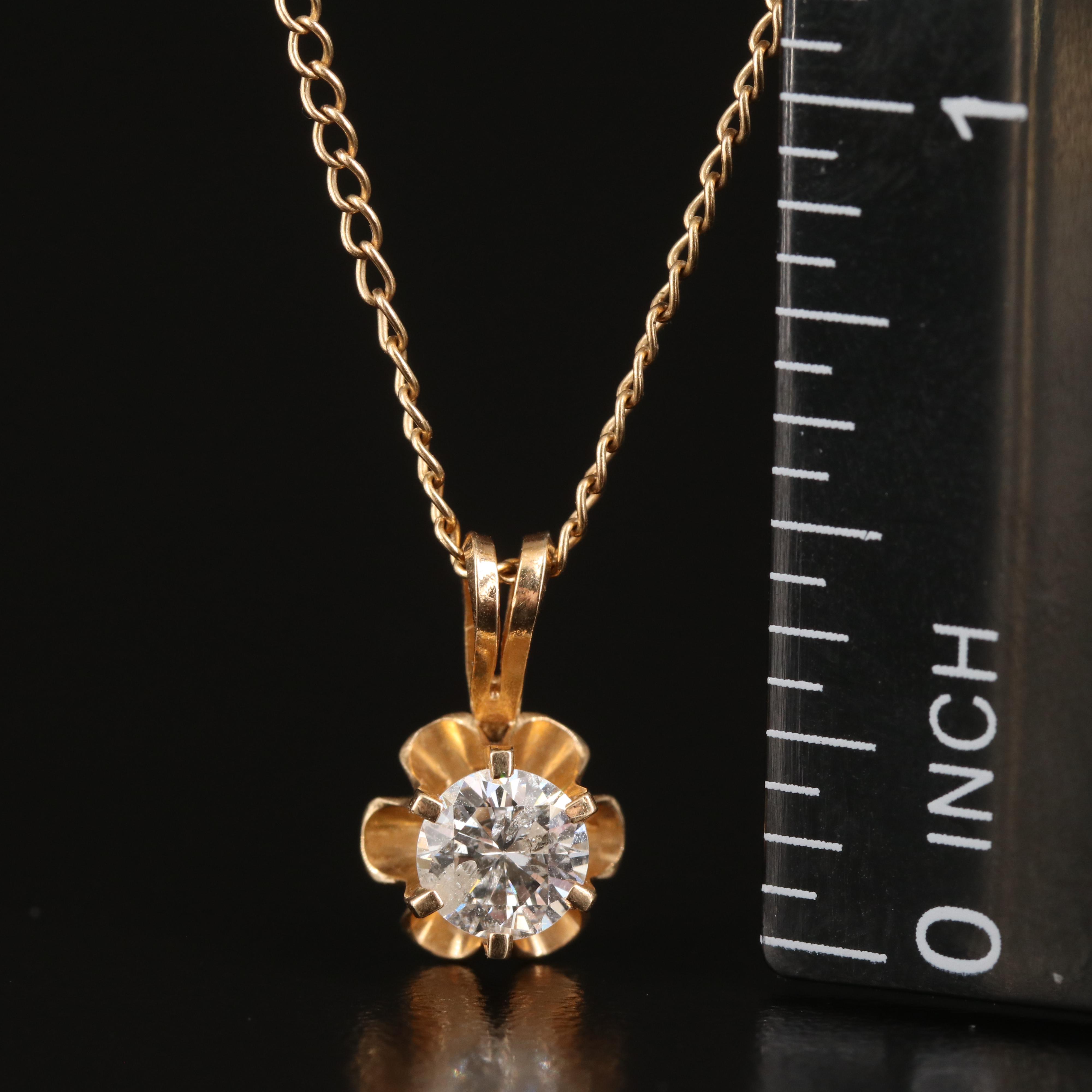 14K 0.49 CT Diamond Buttercup Pendant on Chain Necklace