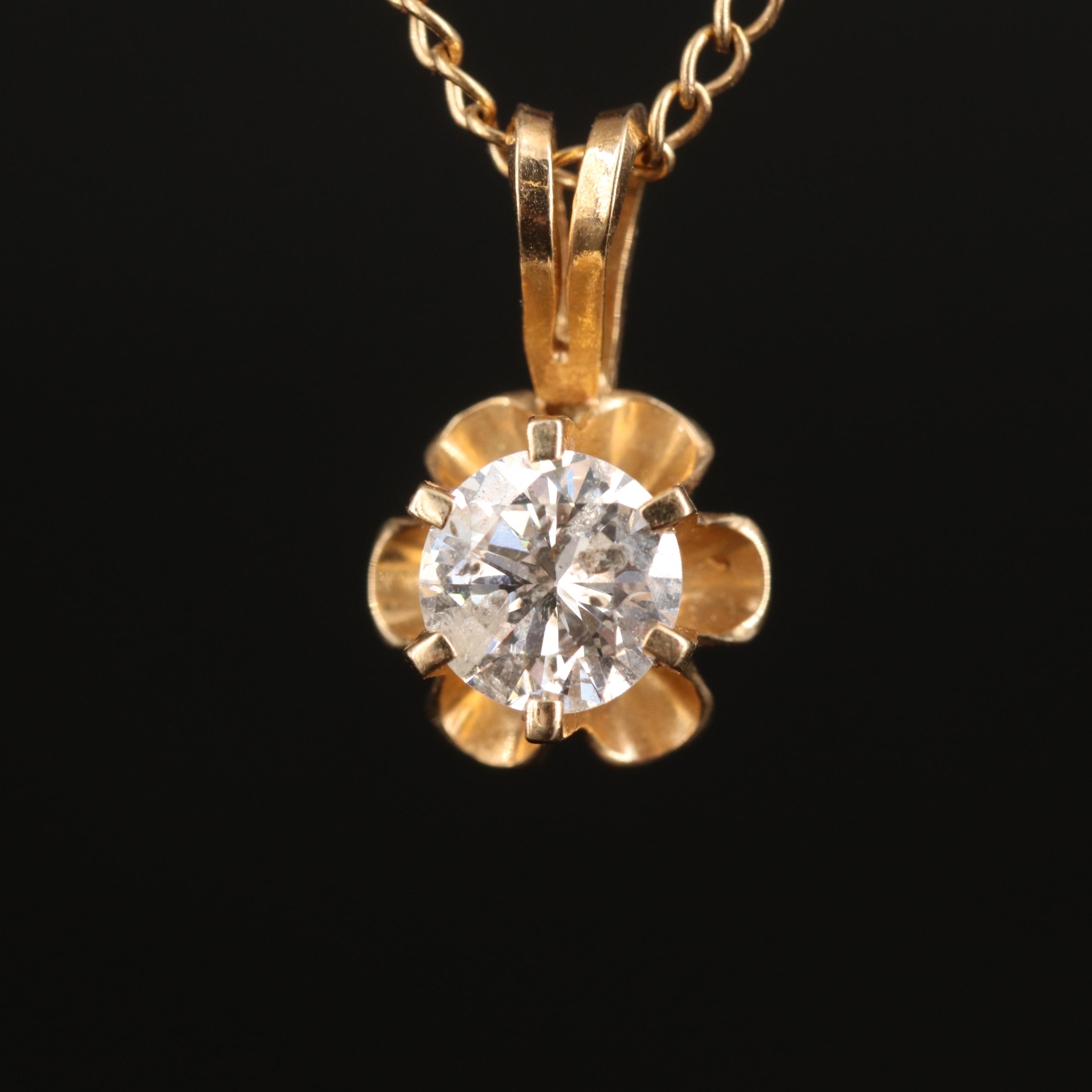 14K 0.49 CT Diamond Buttercup Pendant on Chain Necklace