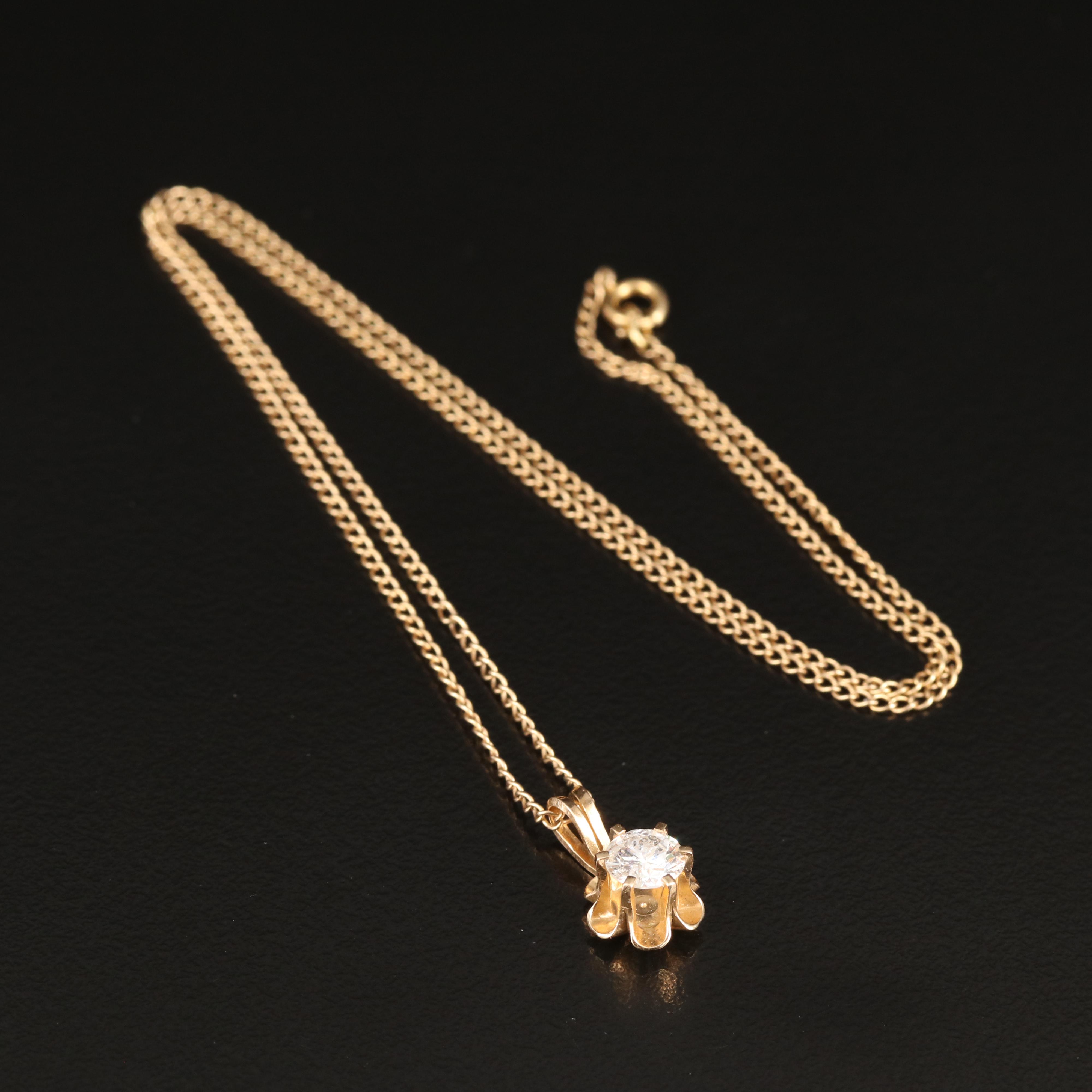 14K 0.49 CT Diamond Buttercup Pendant on Chain Necklace
