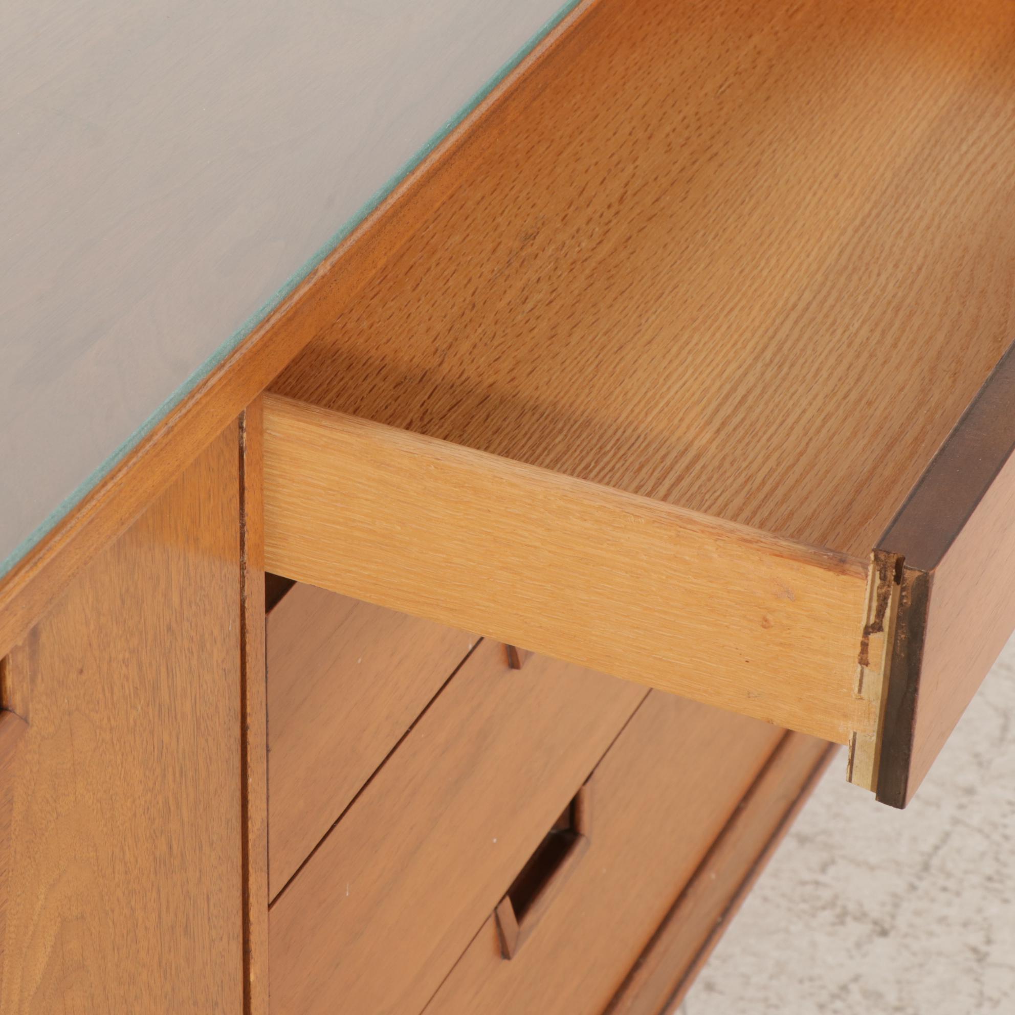 Mid Century Modern Mount Airy Janus Collection Walnut Dresser and Mirror