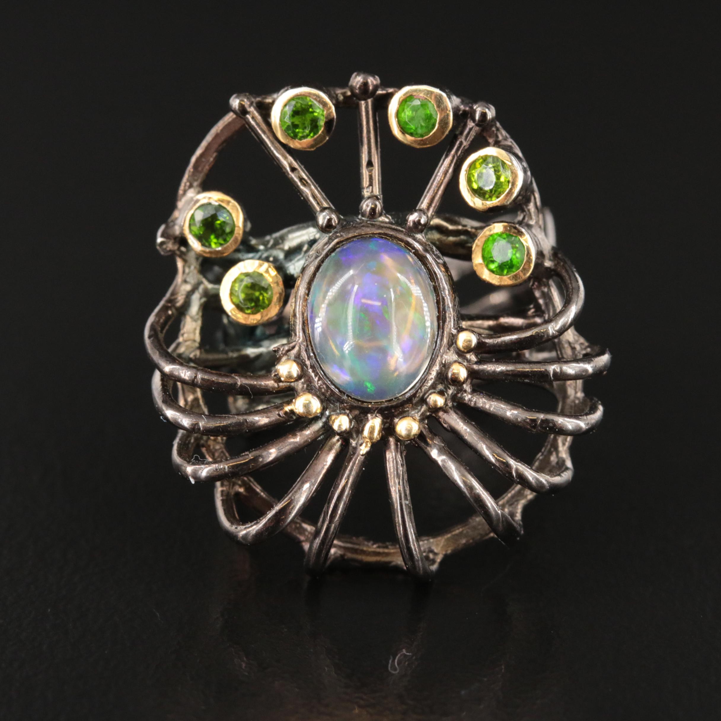 Sterling Opal and Diopside Abstract Ring
