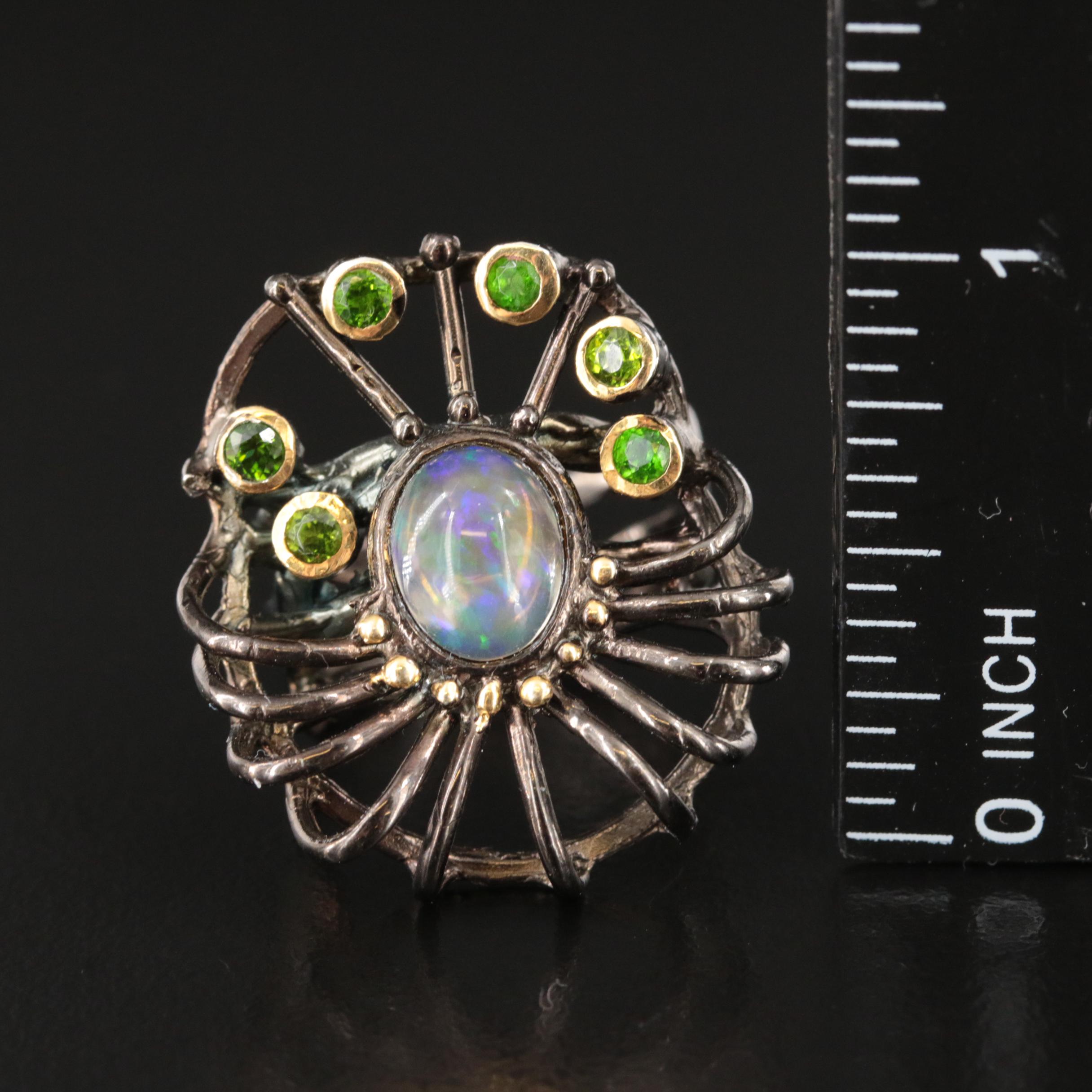 Sterling Opal and Diopside Abstract Ring