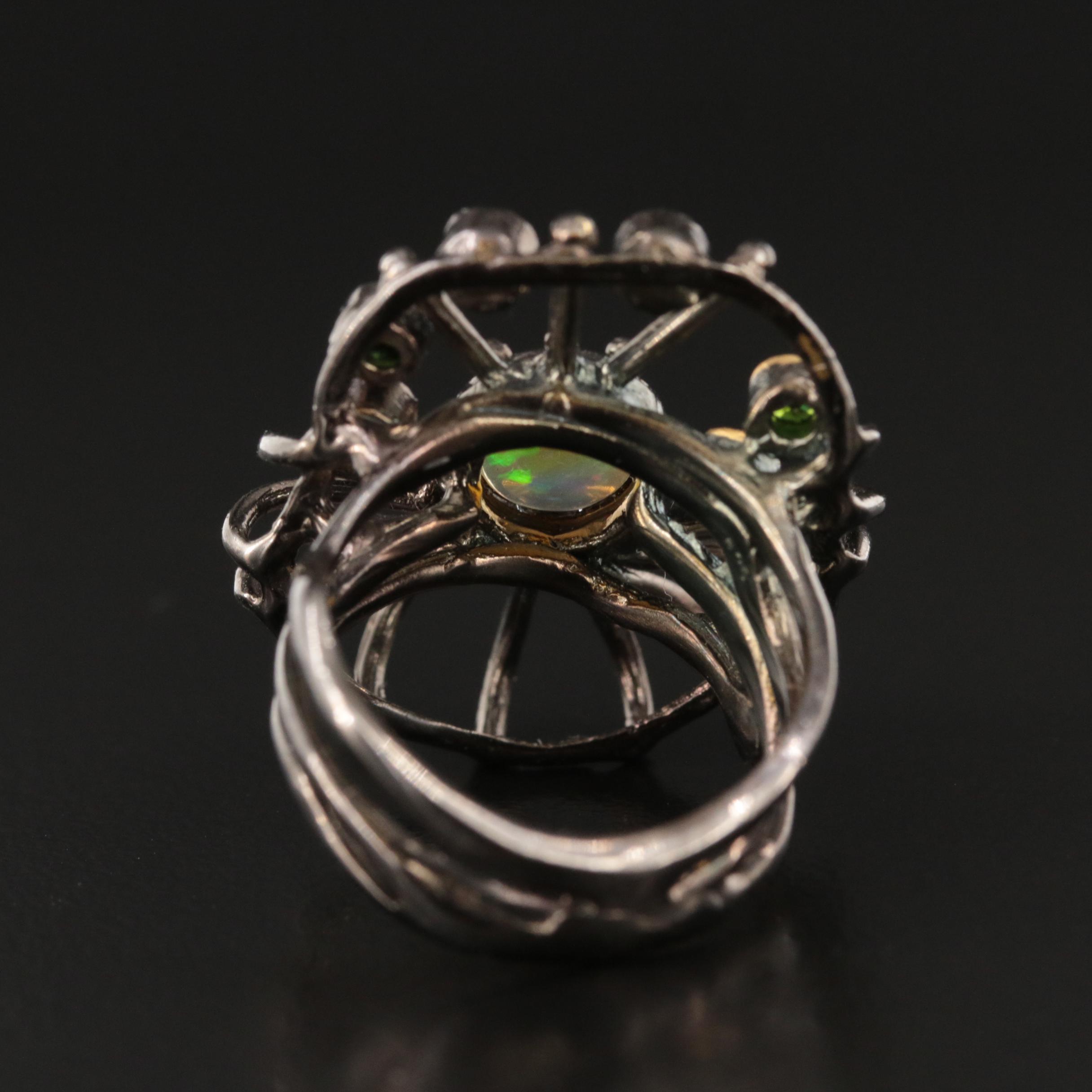 Sterling Opal and Diopside Abstract Ring