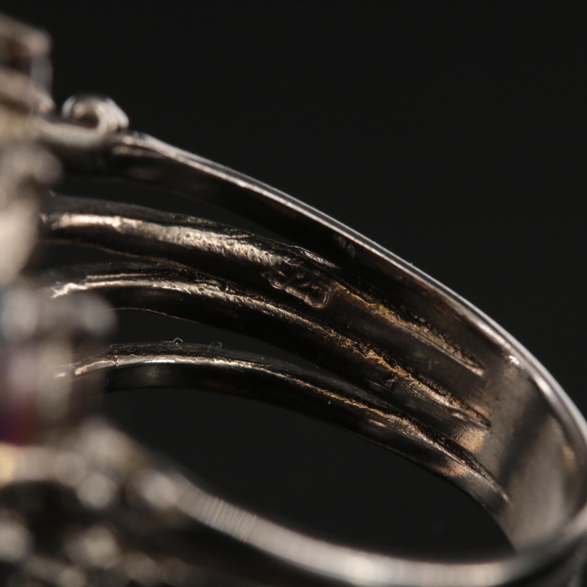 Sterling Opal, Chalcedony and Amethyst Cluster Ring