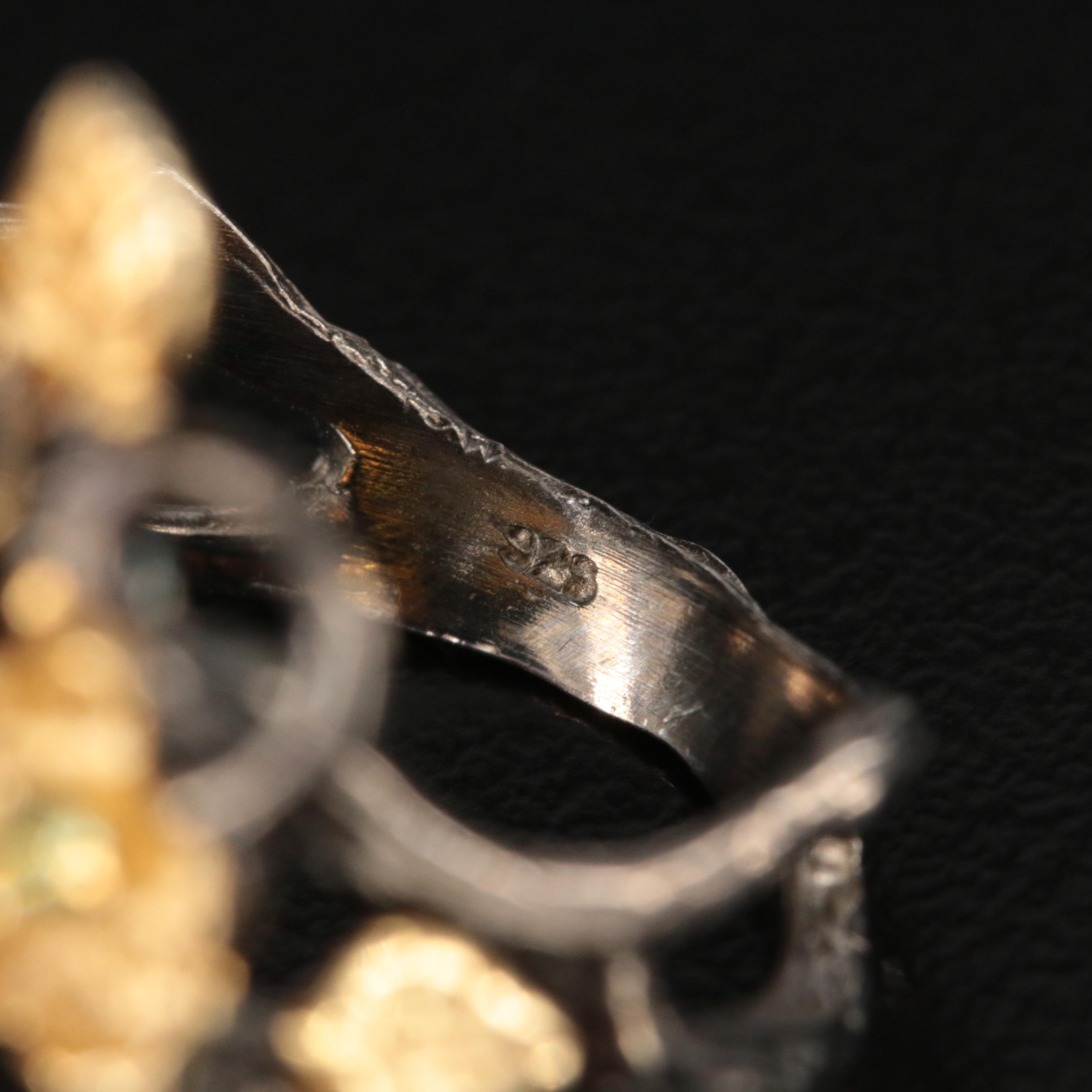 Sterling Opal, Chalcedony and Citrine Floral Ring with Faux Bois Accents