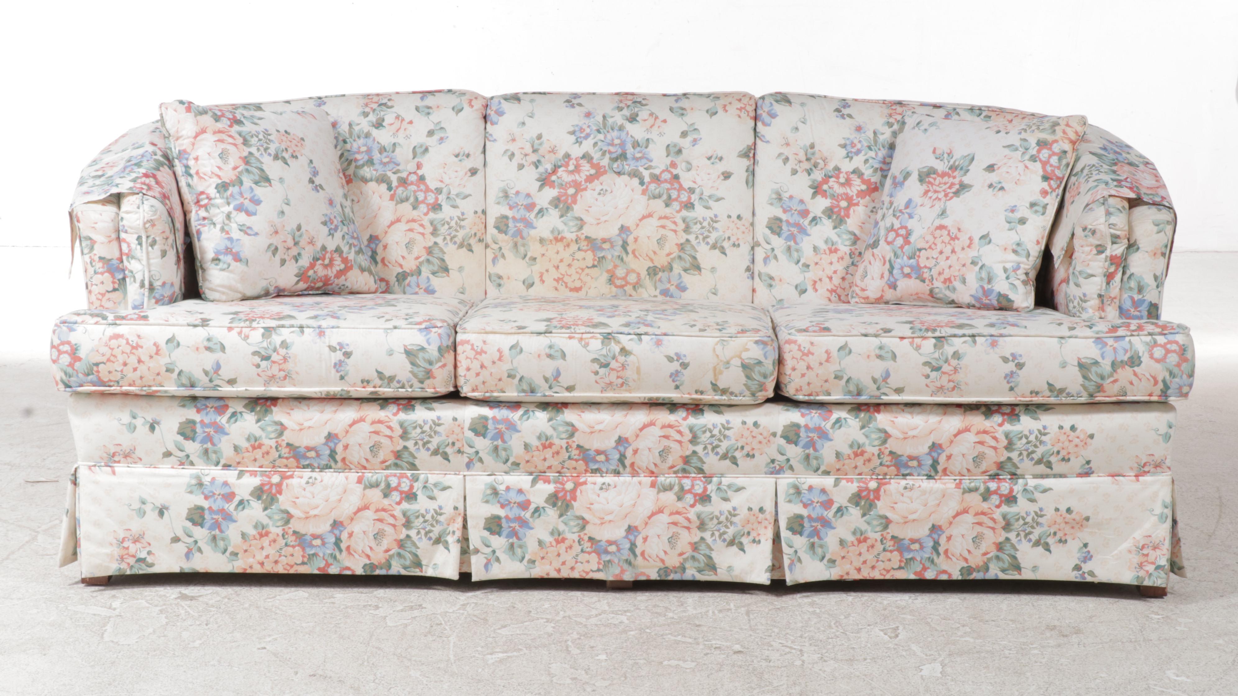 Madden Floral-Upholstered and Buttoned-Down Sofa, Late 20th Century