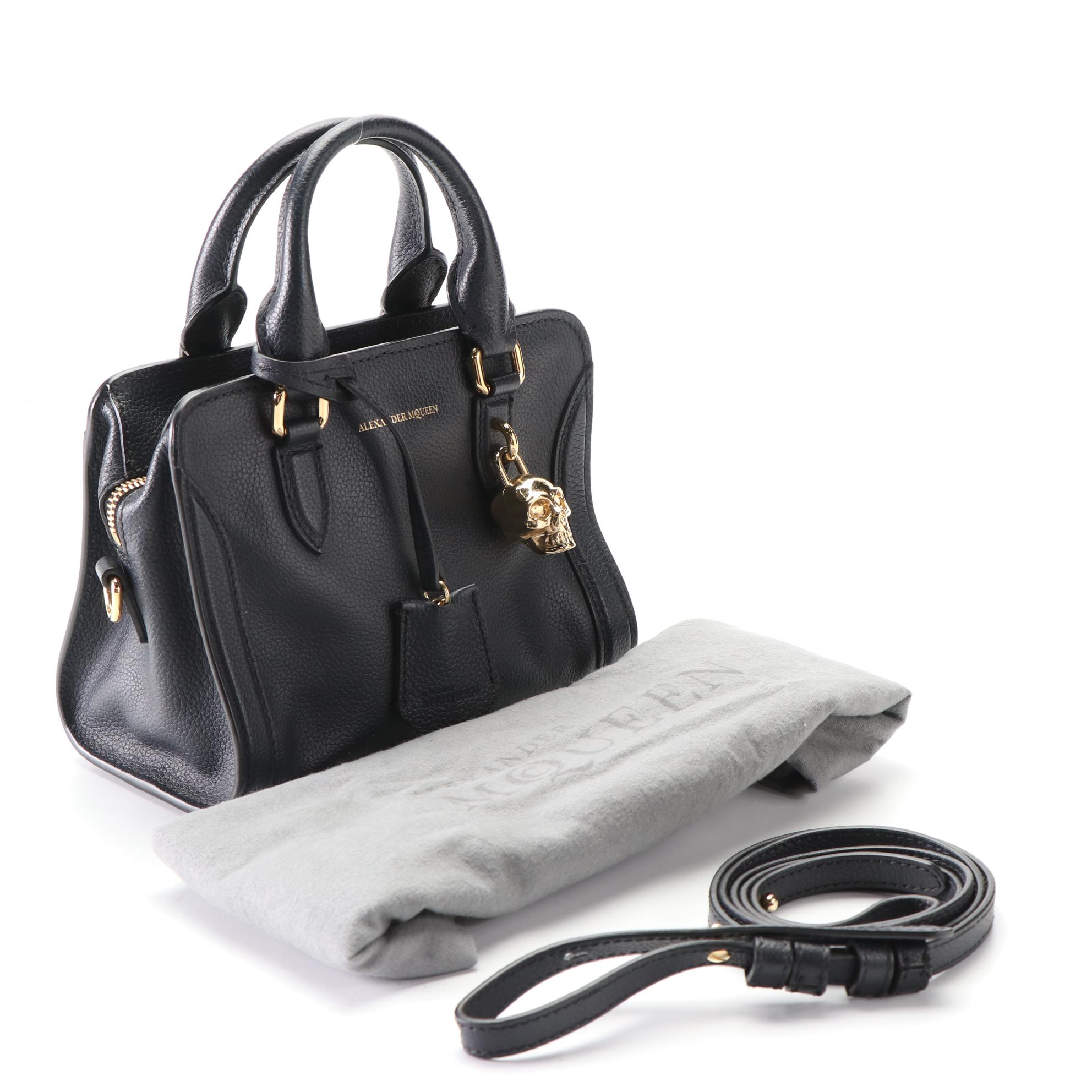 Alexander McQueen Padlock Grain Leather Two-Way Zip Bag with Skull Charm