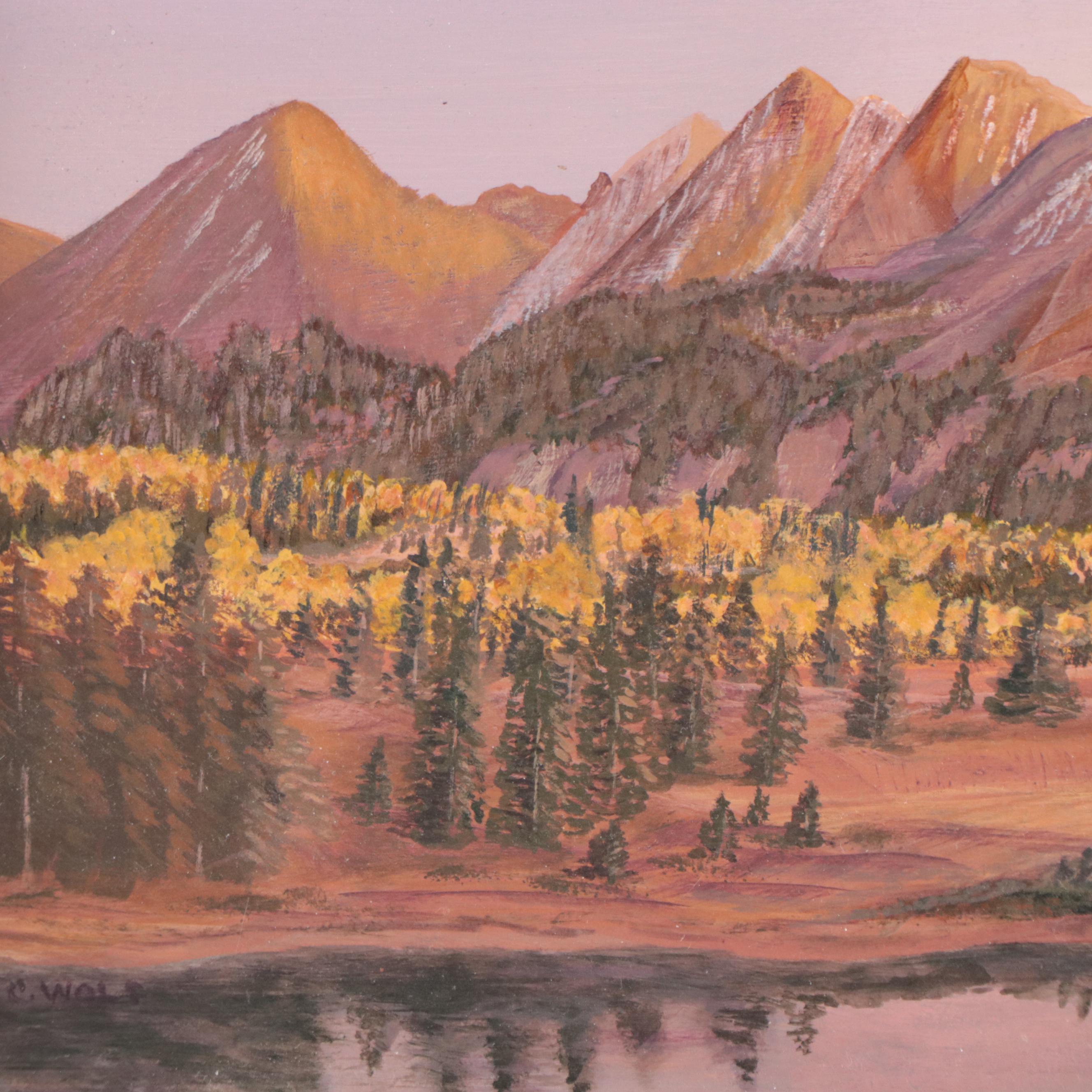C. Wolf Western Mountain Landscape Oil Painting